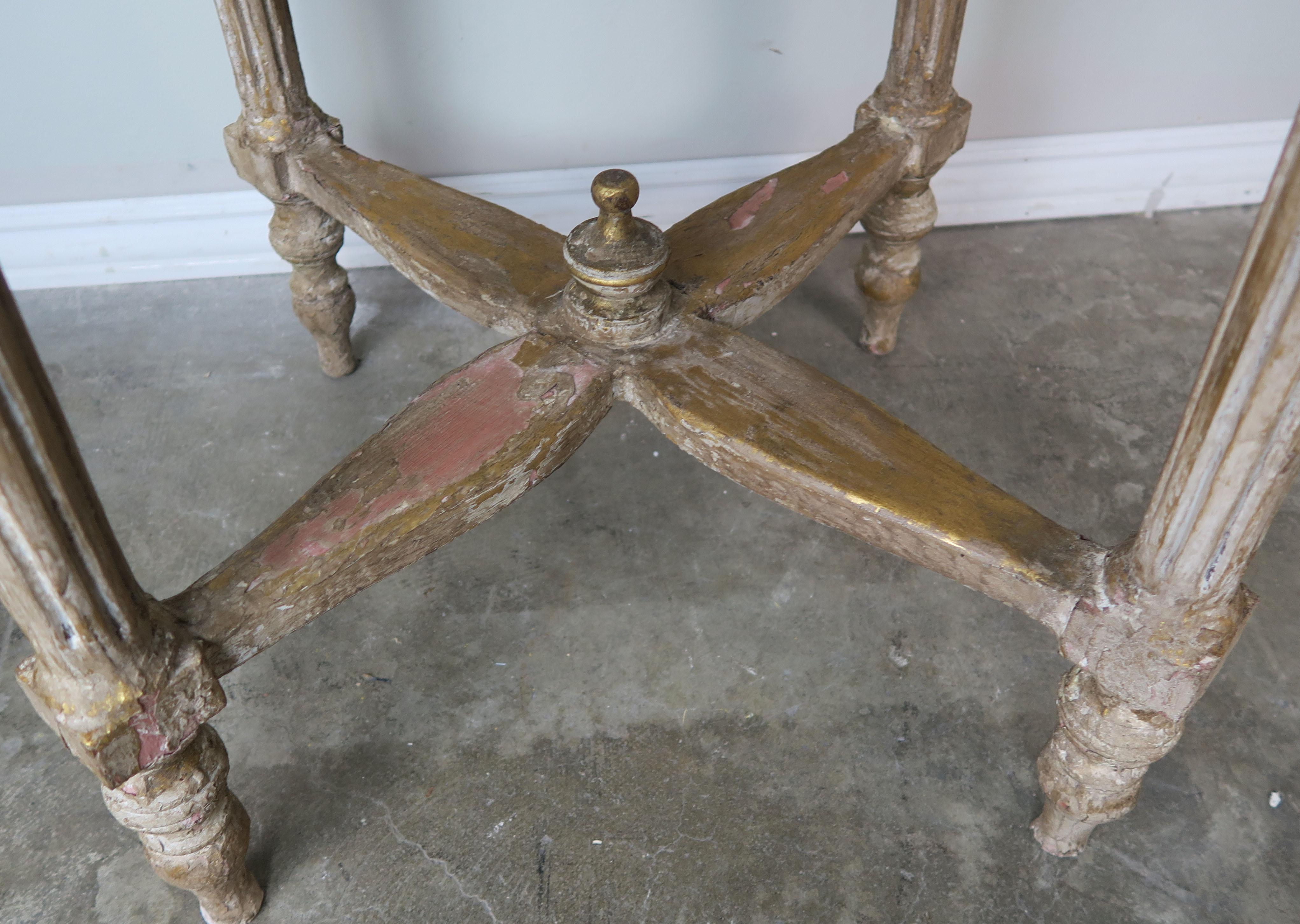 French Louis XVI Style Side Table with Marble Top In Distressed Condition In Los Angeles, CA