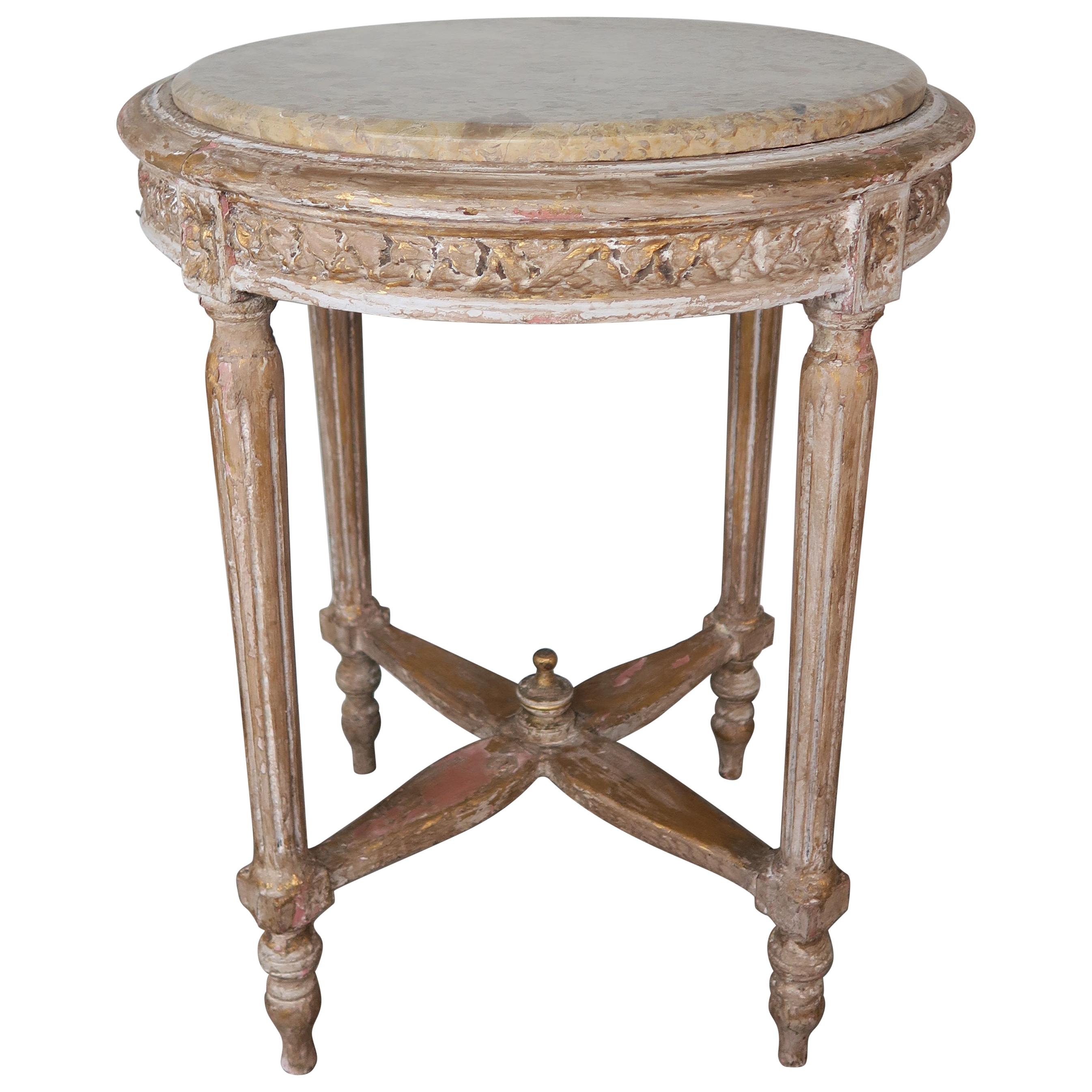 French Louis XVI Style Side Table with Marble Top