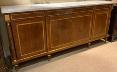 French Louis XVI-Style sideboard/buffet mahogany with white marble top by Rinck