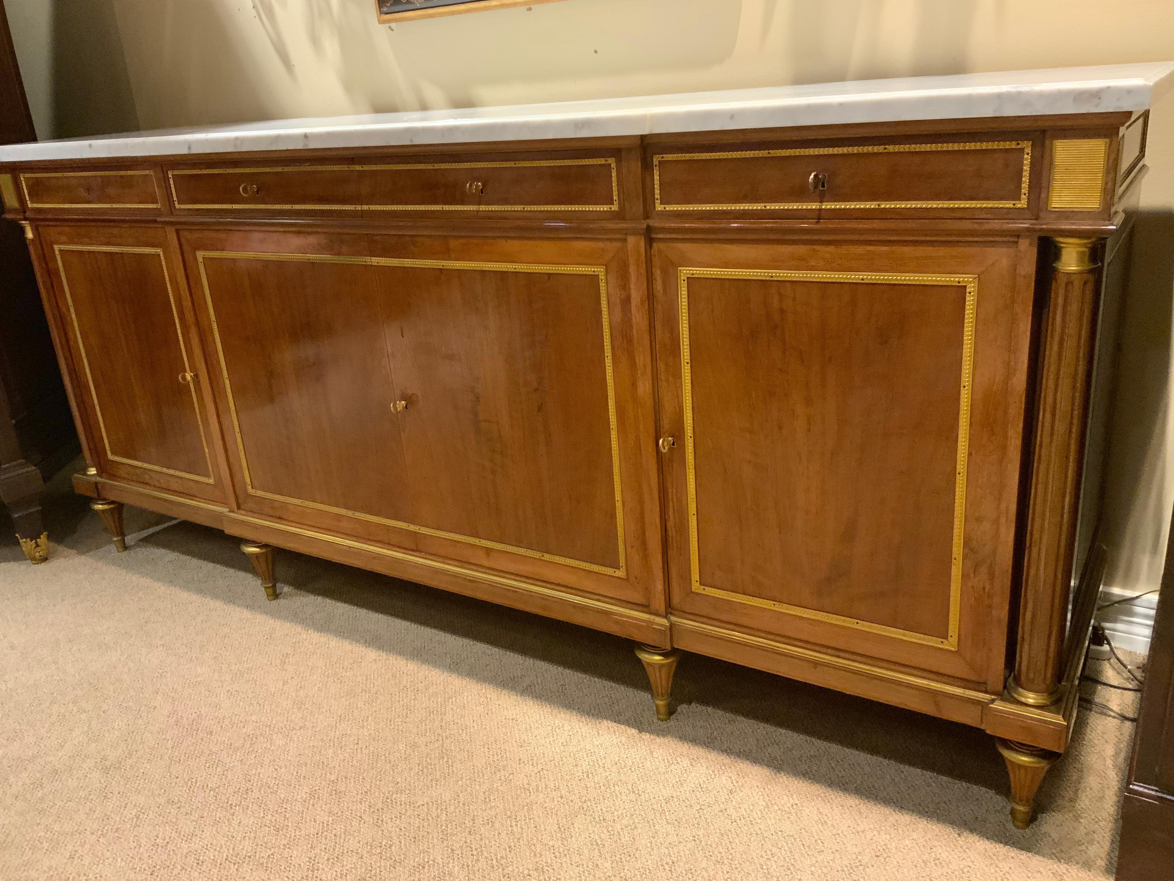 20th Century French Louis XVI-Style sideboard/buffet mahogany with white marble top by Rinck For Sale
