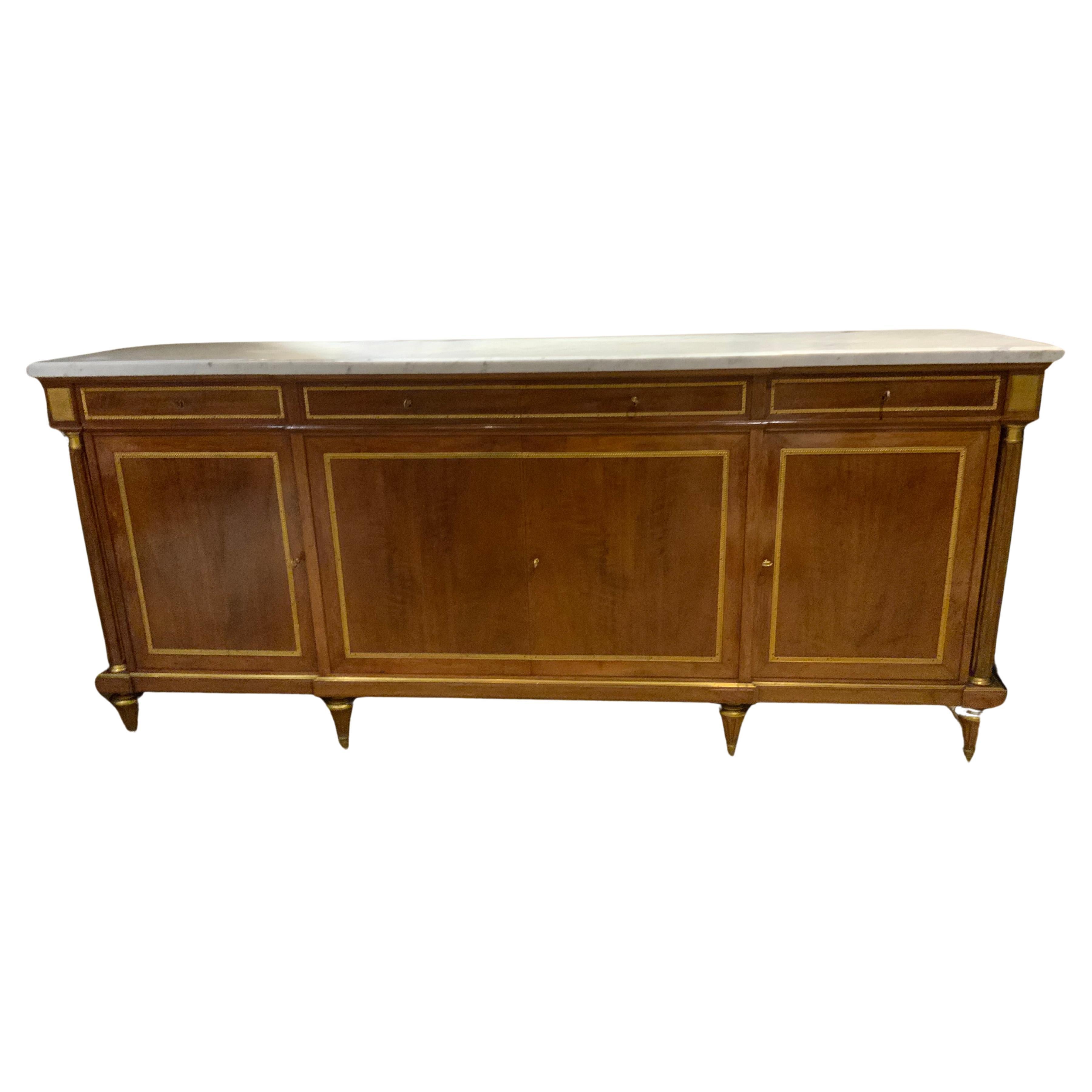 French Louis XVI-Style sideboard/buffet mahogany with white marble top by Rinck For Sale