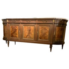 Antique French Louis XVI Style Sideboard/Buffet Mahogany with White Marble Top