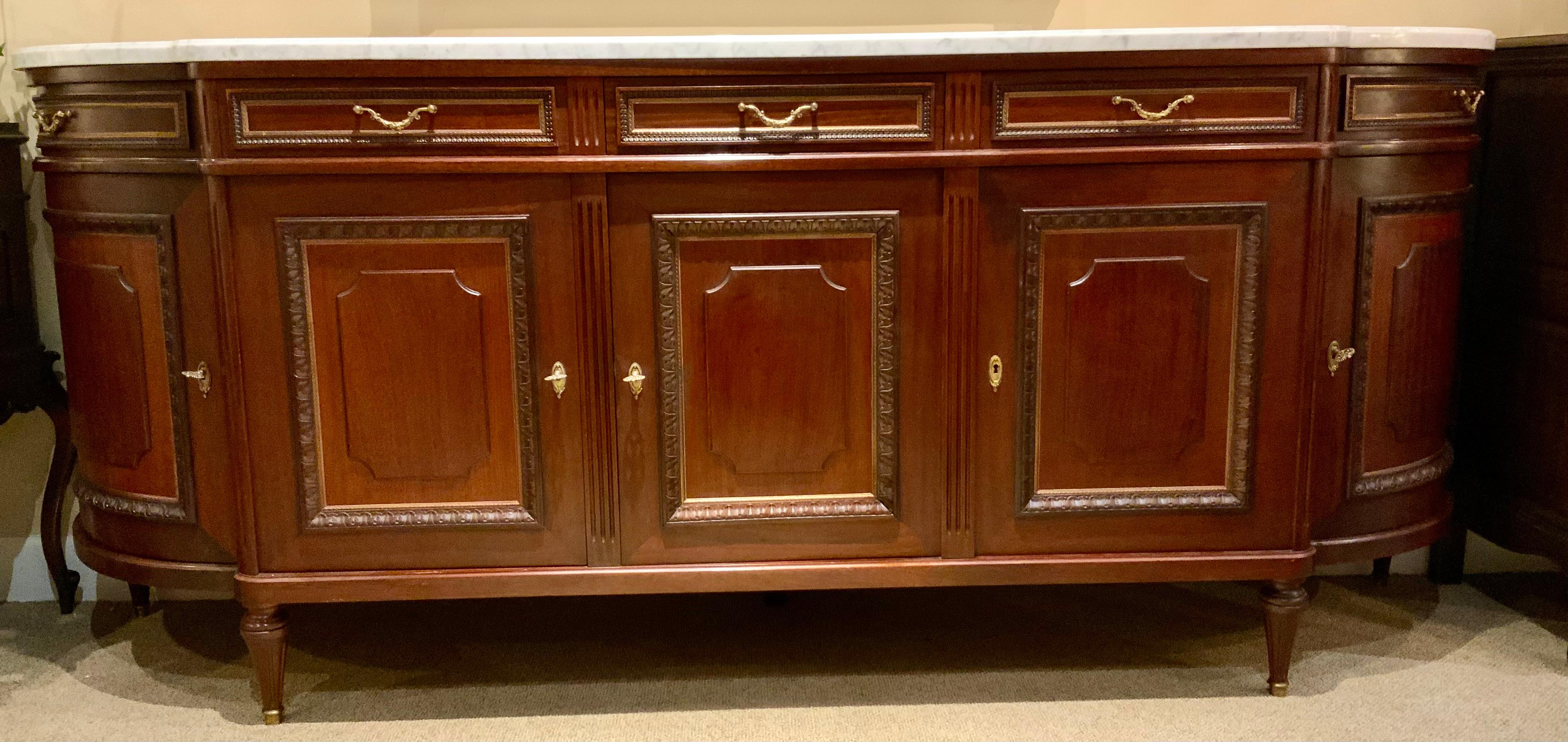 French Louis XVI-Style sideboard /buffet with white marble top 1