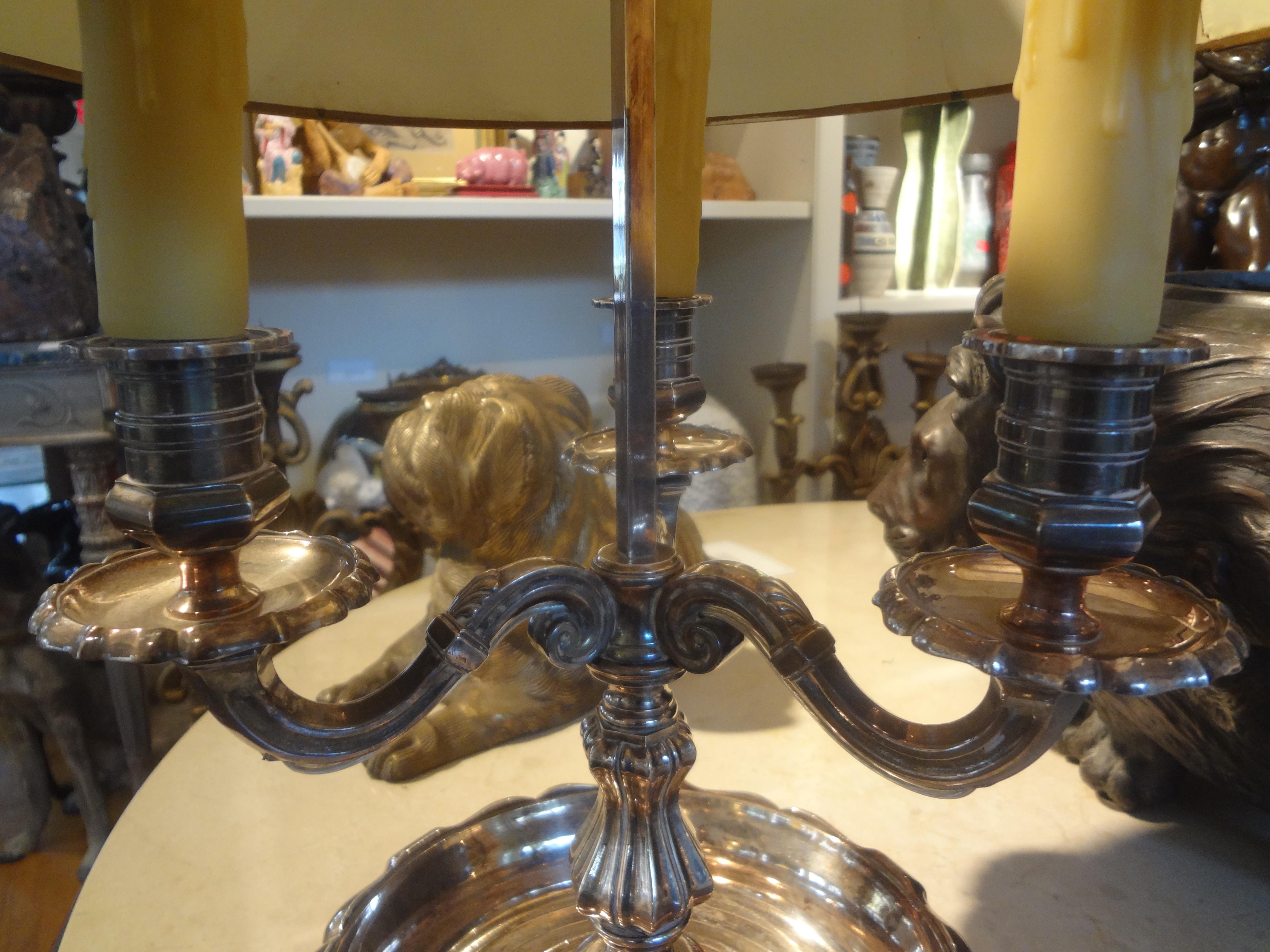French Louis XVI Style Silver Plated Bronze Bouillotte Lamp For Sale 7