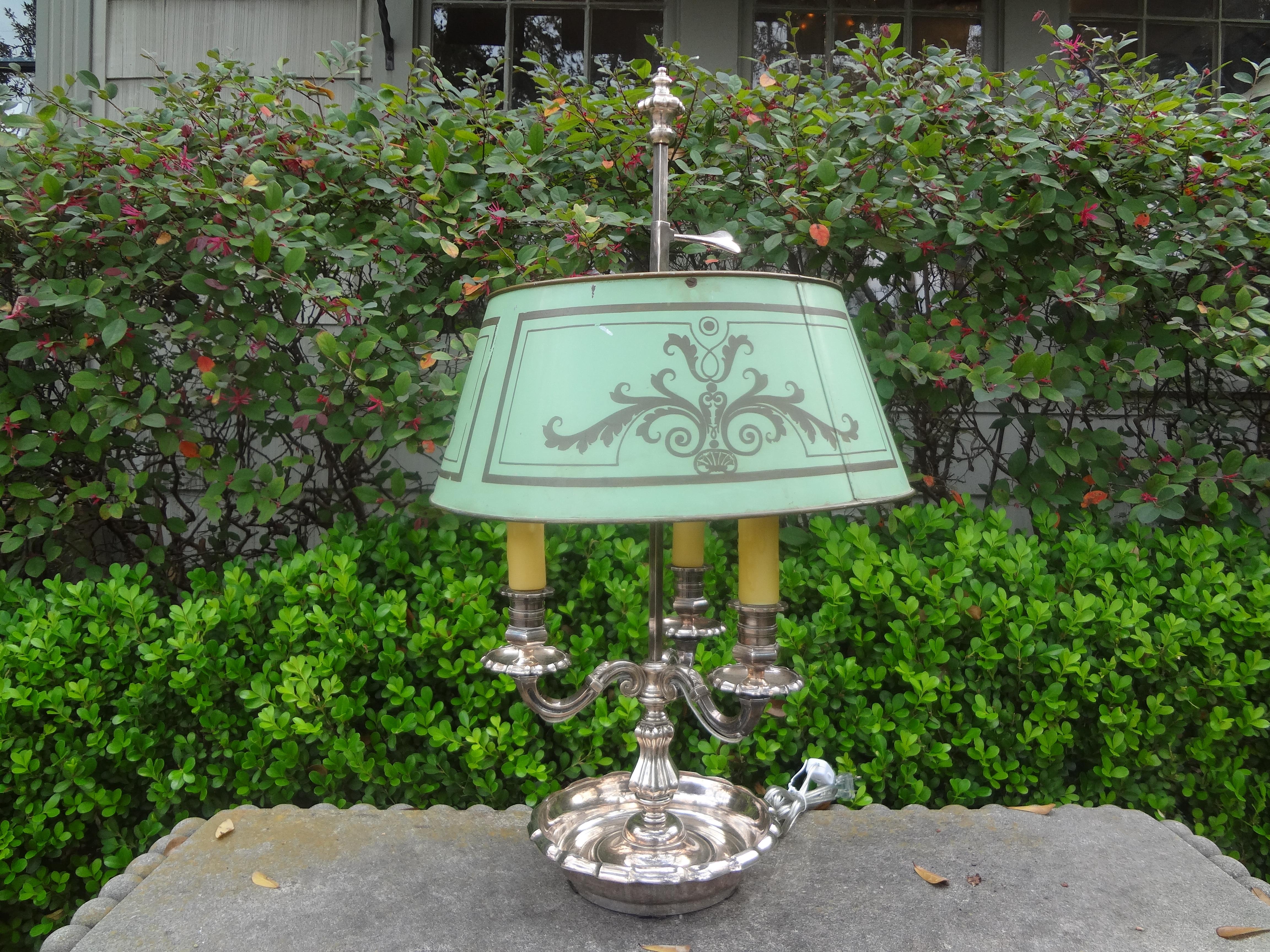 French Louis XVI Style Silver Plated Bronze Bouillotte Lamp For Sale 9