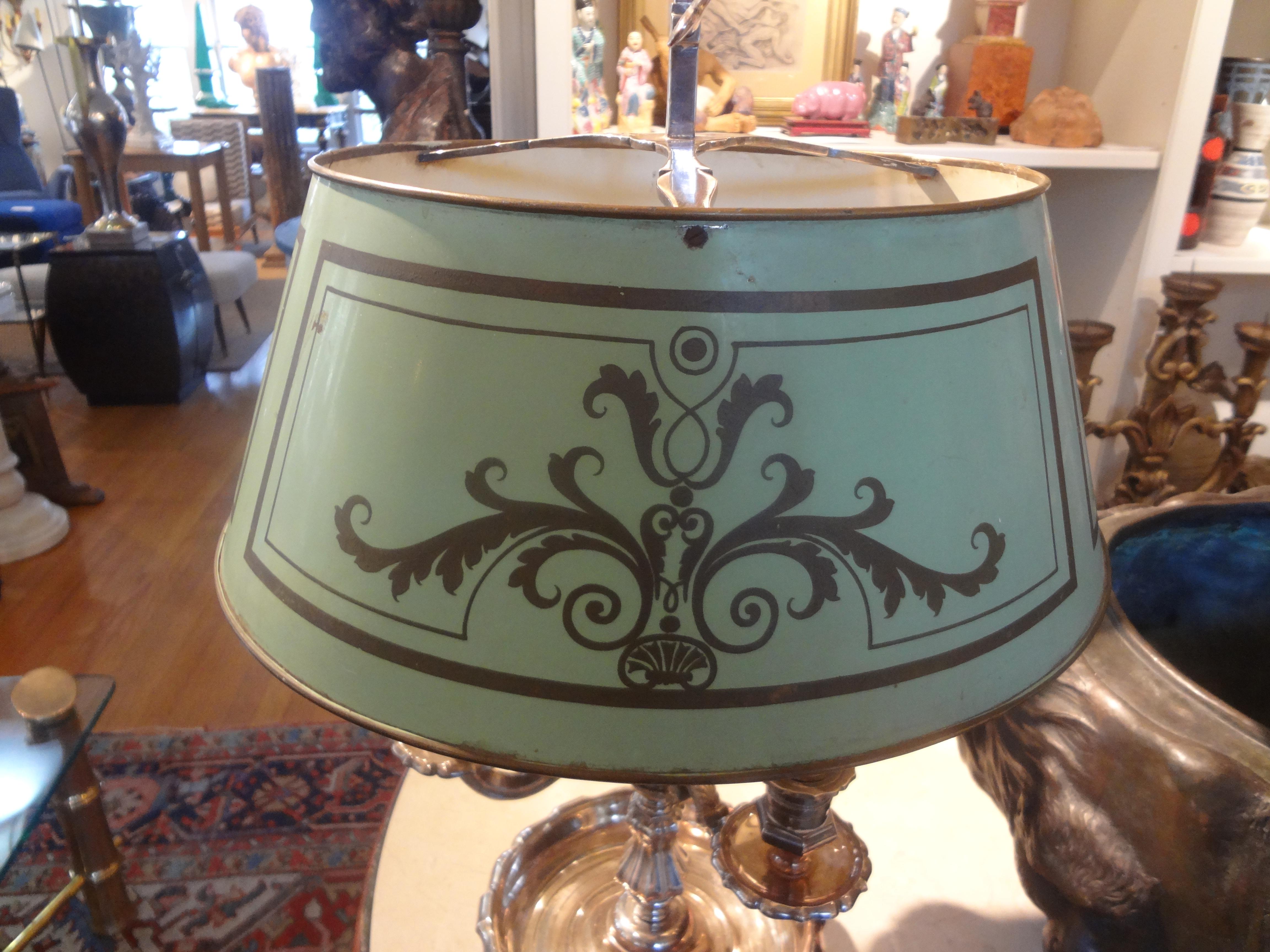 French Louis XVI Style Silver Plated Bronze Bouillotte Lamp For Sale 4
