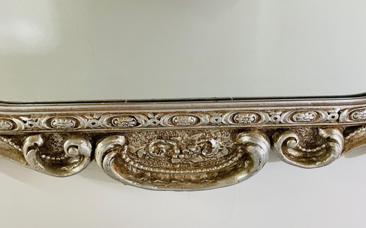 French Louis XVI Style Silver Trumeau Floral Design Wall or Mantel Mirror For Sale 4