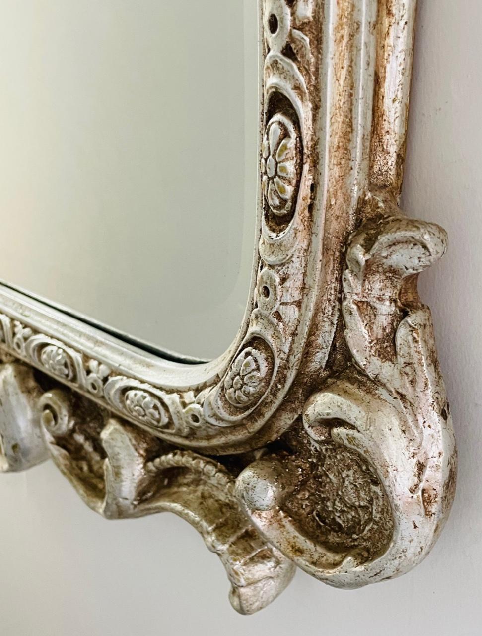 French Louis XVI Style Silver Trumeau Floral Design Wall or Mantel Mirror For Sale 8