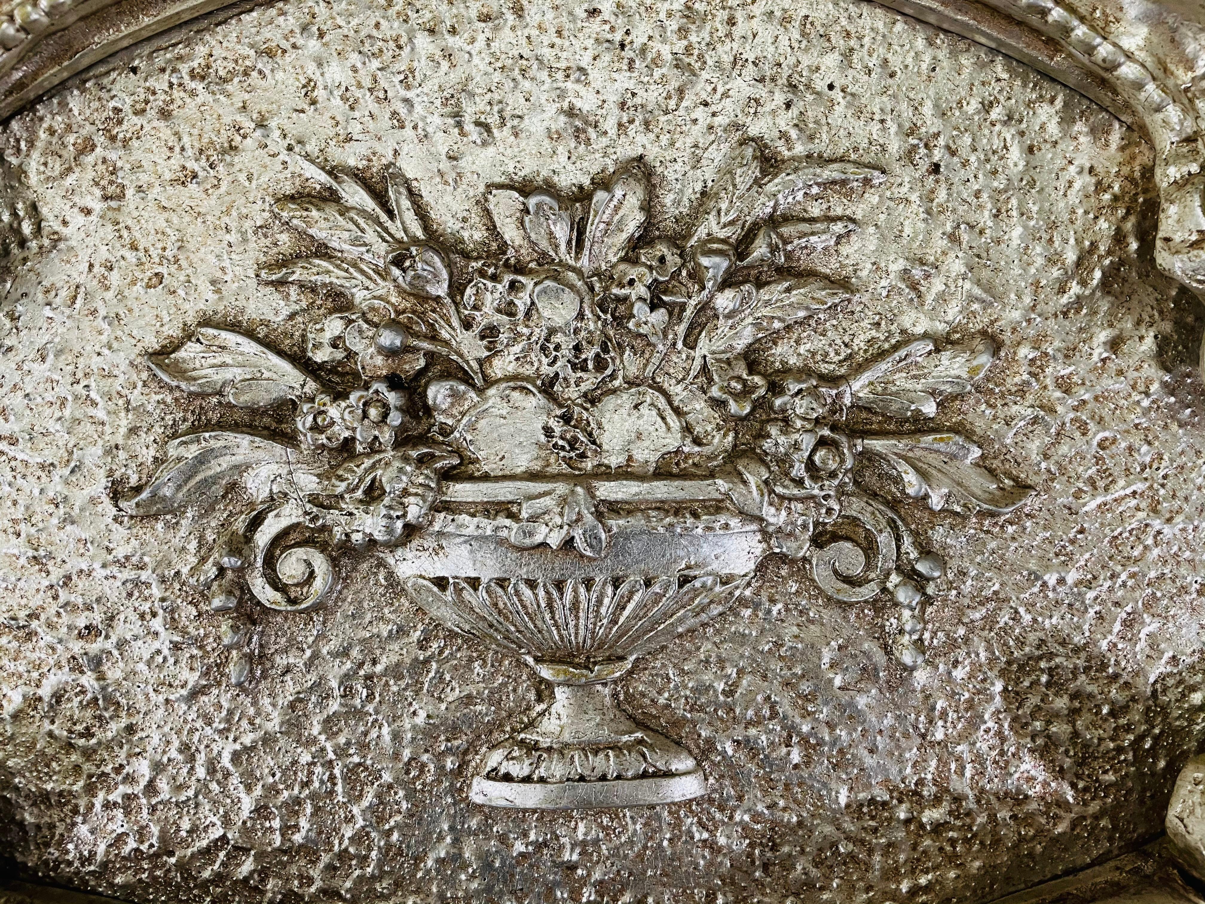 20th Century French Louis XVI Style Silver Trumeau Floral Design Wall or Mantel Mirror For Sale