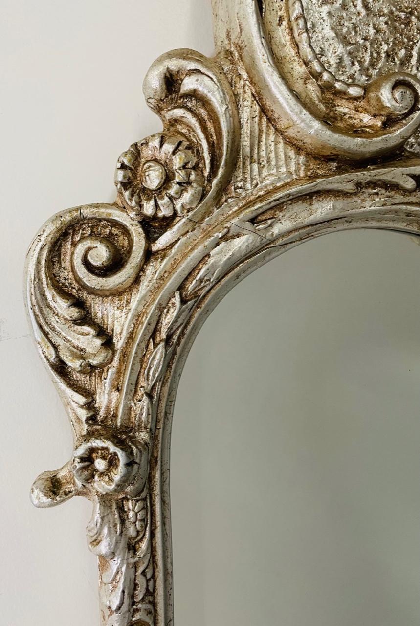 French Louis XVI Style Silver Trumeau Wall or Mantel Mirror For Sale 1
