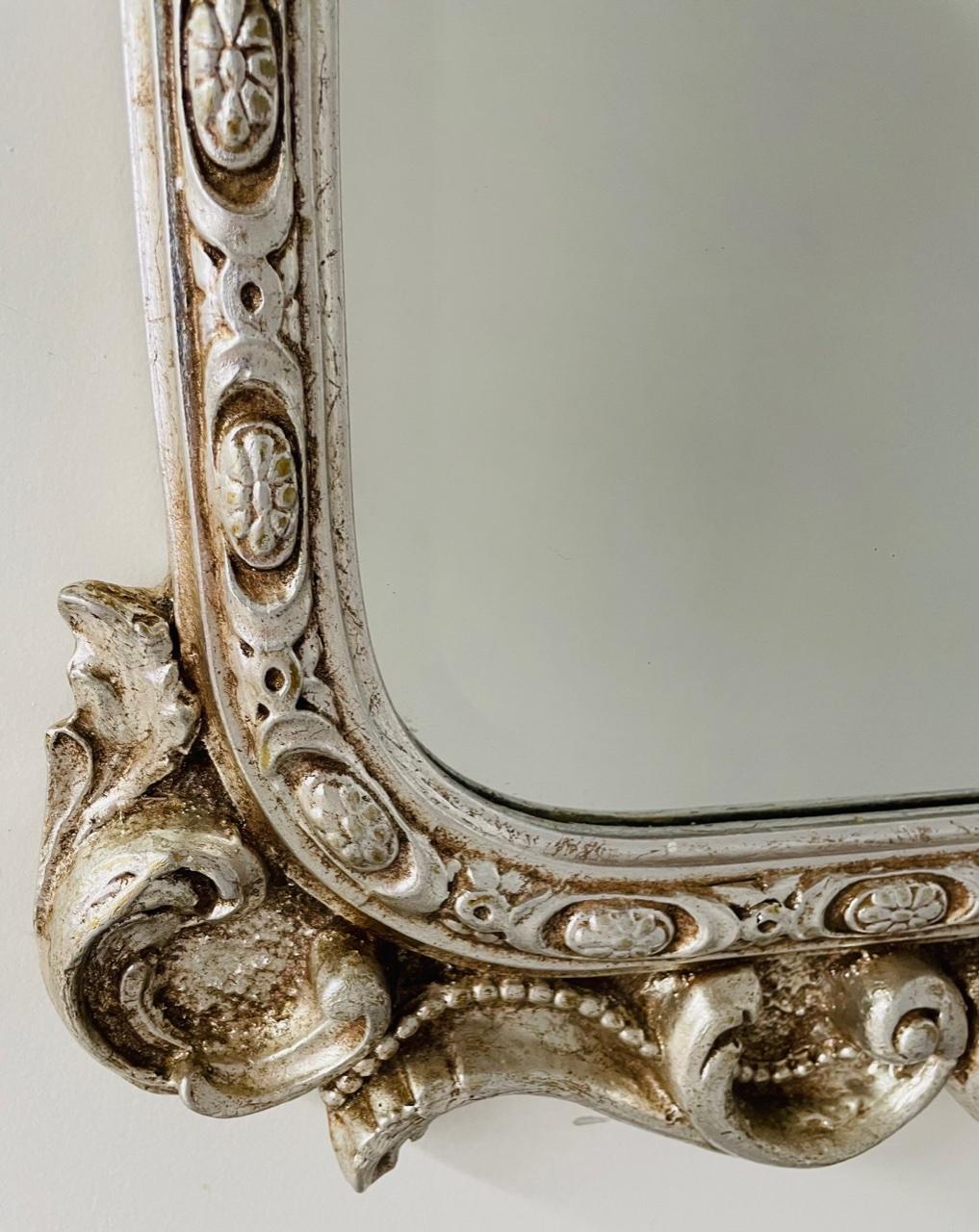 French Louis XVI Style Silver Trumeau Floral Design Wall or Mantel Mirror For Sale 3
