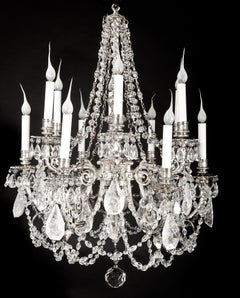 French Louis XVI Style Silvered Bronze and Rock Crystal Chandelier