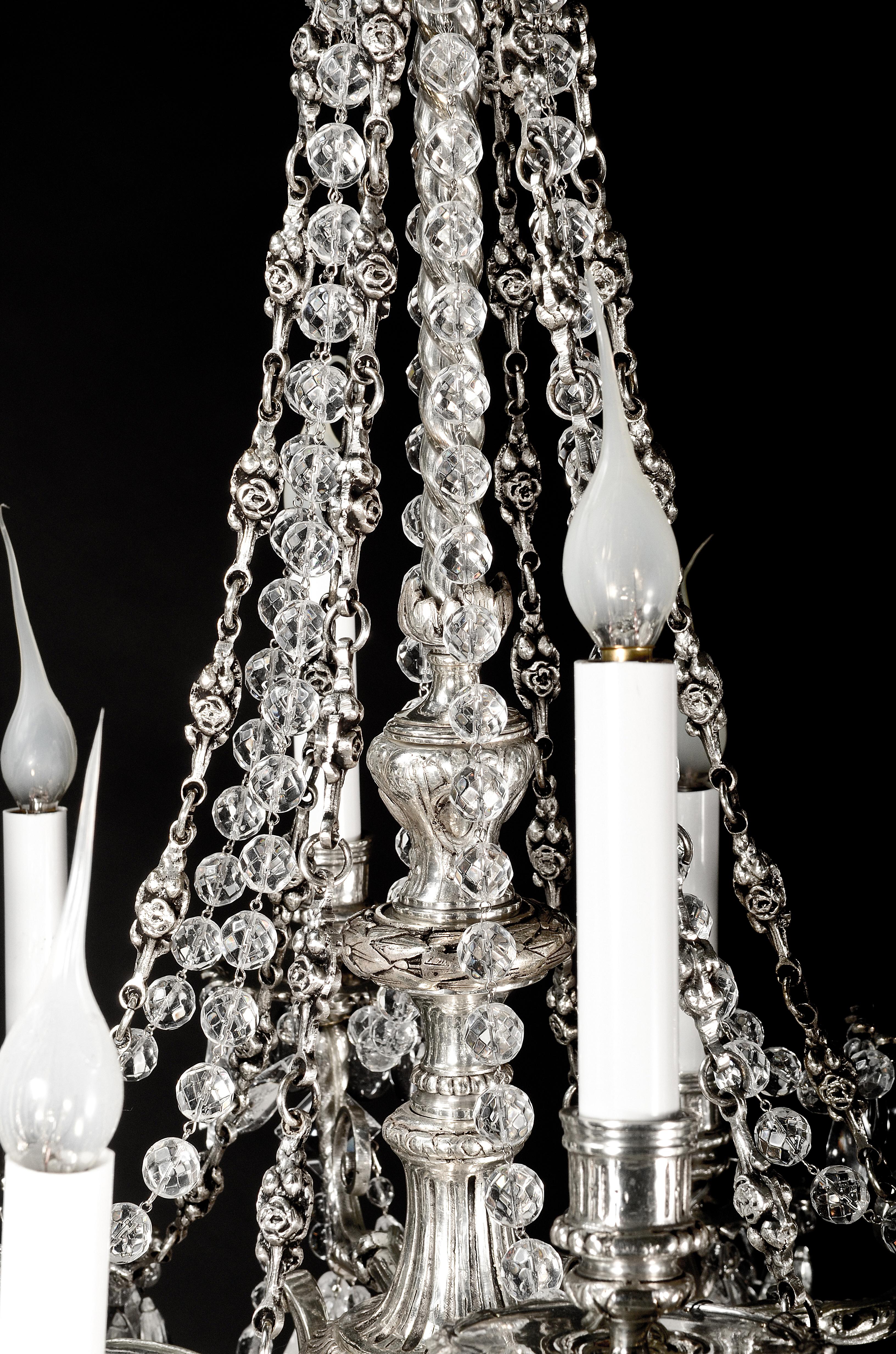 Lustre français de style Louis XVI en bronze argenté et cristal de roche en vente 1