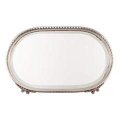 French Louis XVI Style Silvered Bronze Mirrored Oval Centerpiece