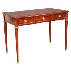 French Louis XVI Style Solid Mahogany and Leather Top Writing Table Desk