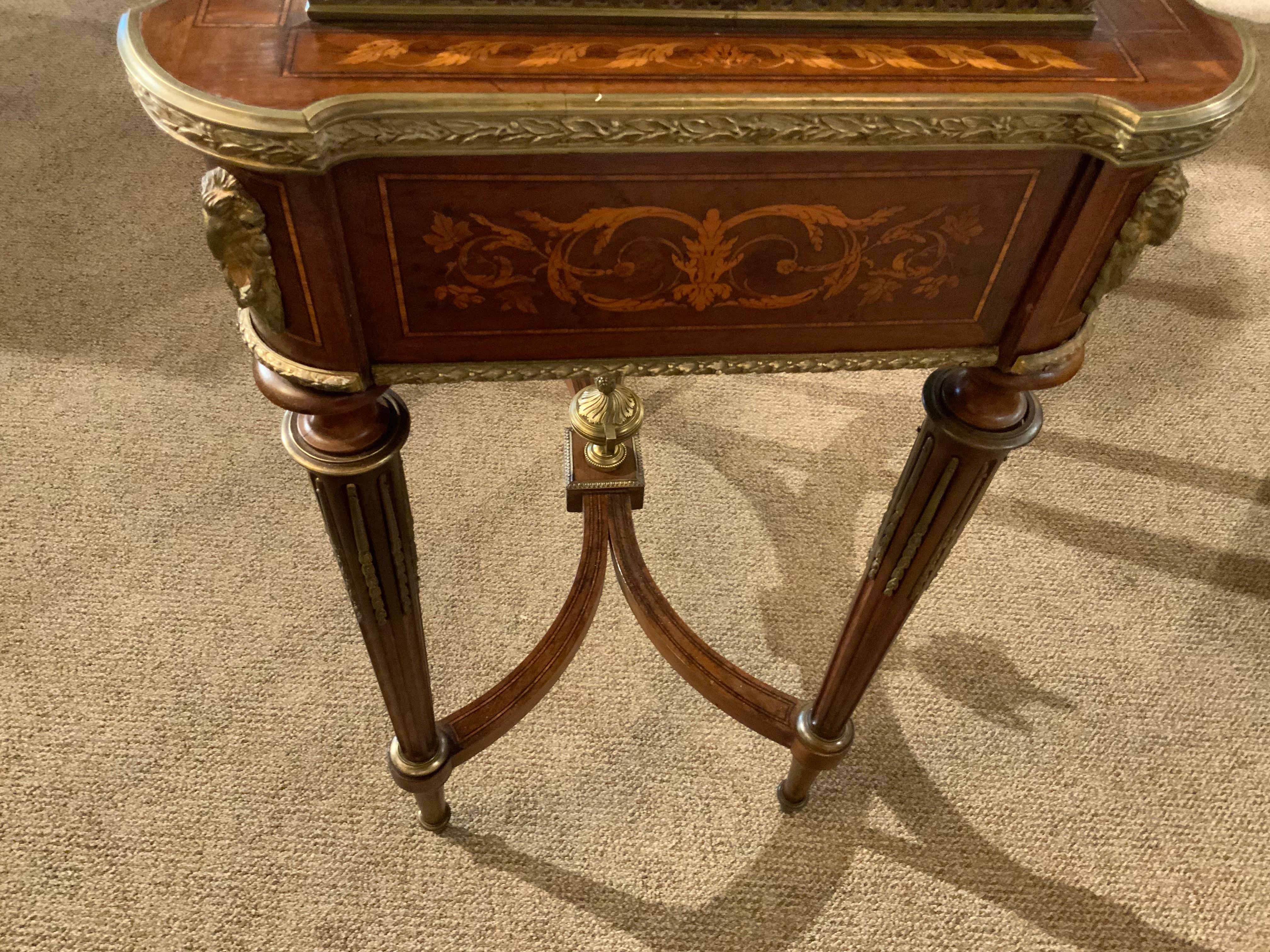 French Louis XVI-Style Table, 19th Century with Marquetry Inlay, Marble Top For Sale 2