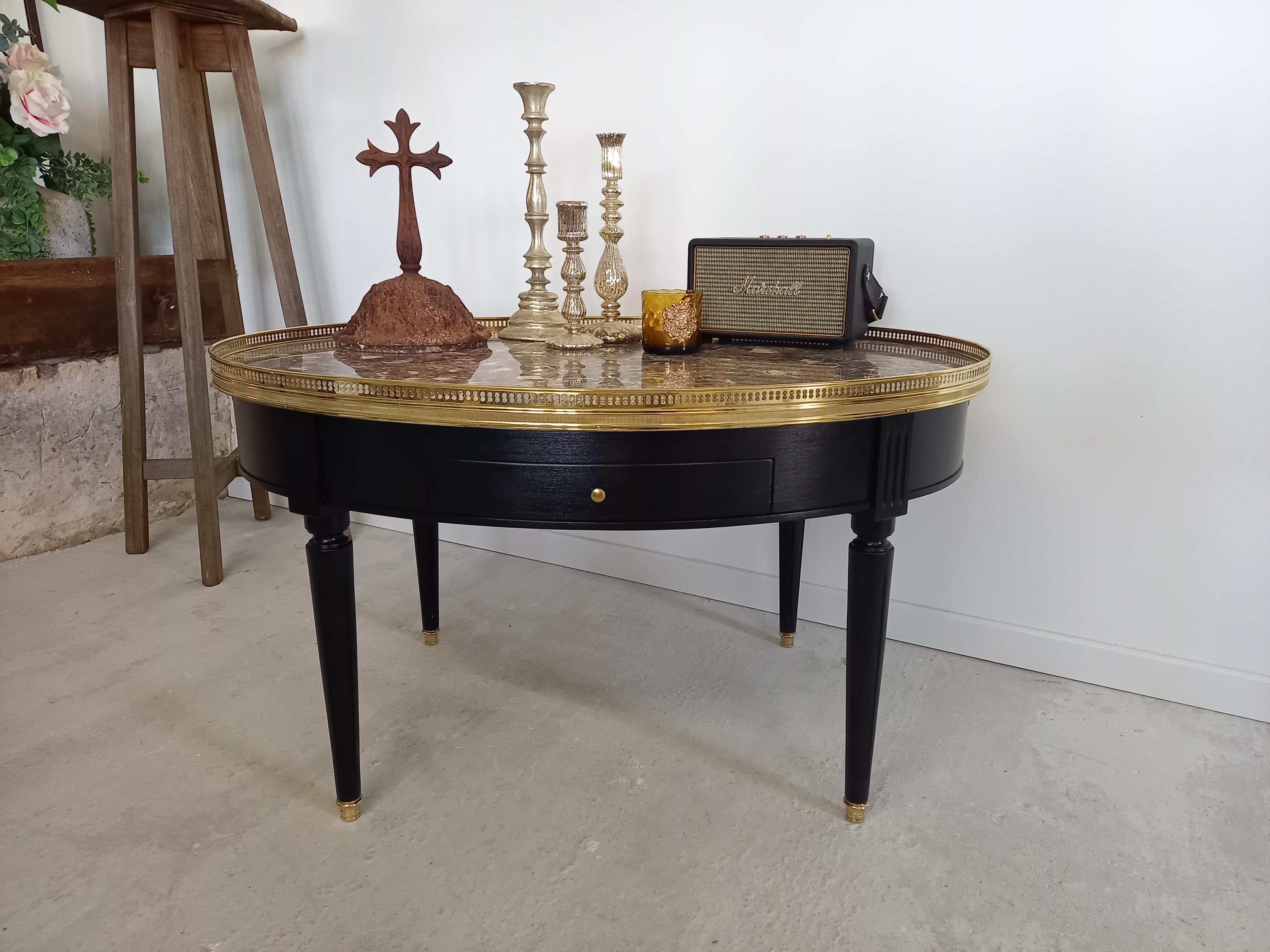 French Louis XVI Table, Marble, Bronze & Brass Details For Sale 8
