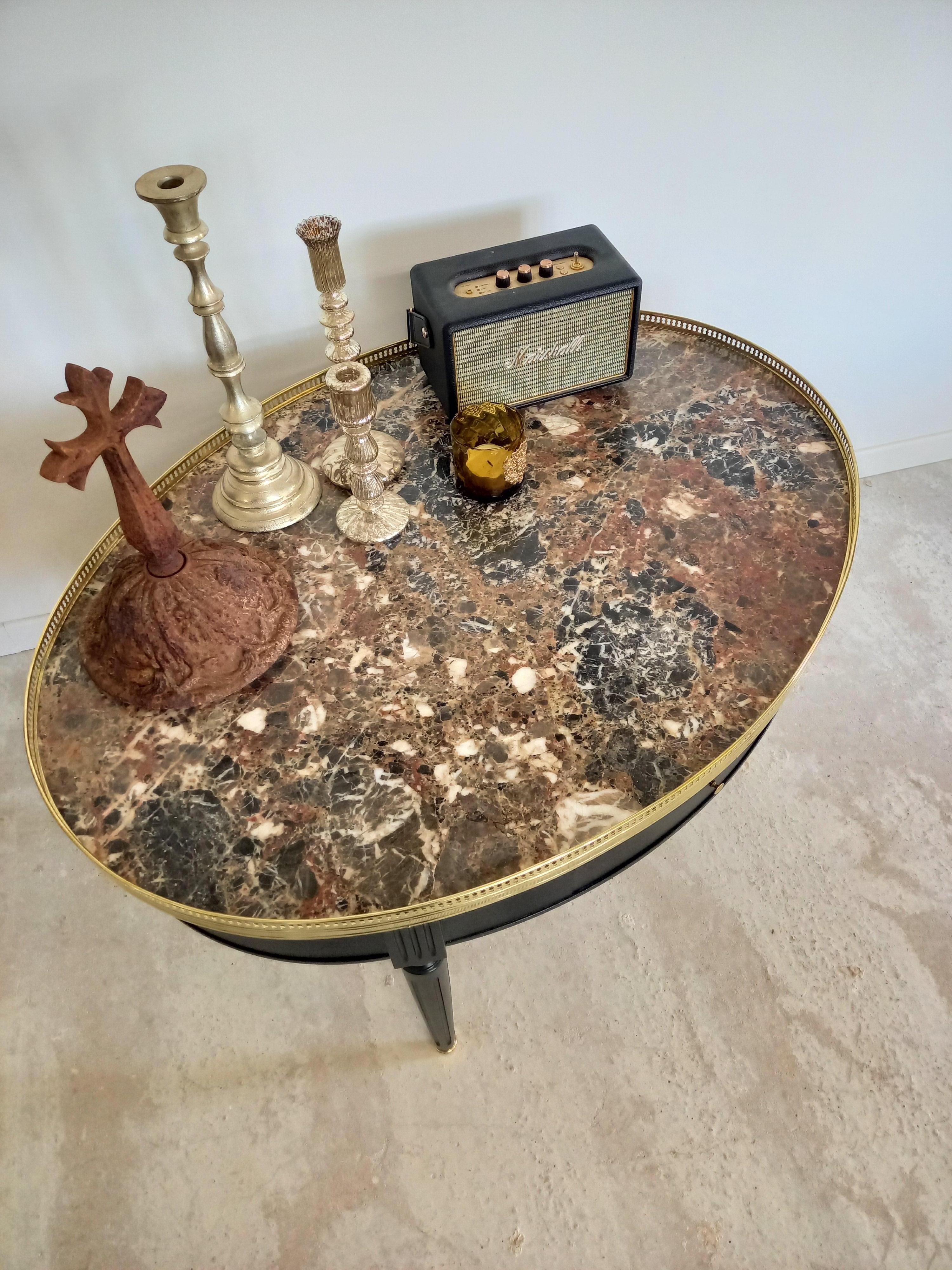 French Louis XVI Table, Marble, Bronze & Brass Details For Sale 9