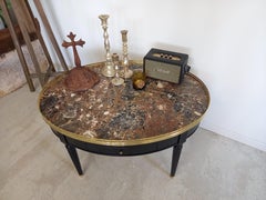 French Louis XVI Table, Marble, Bronze & Brass Details