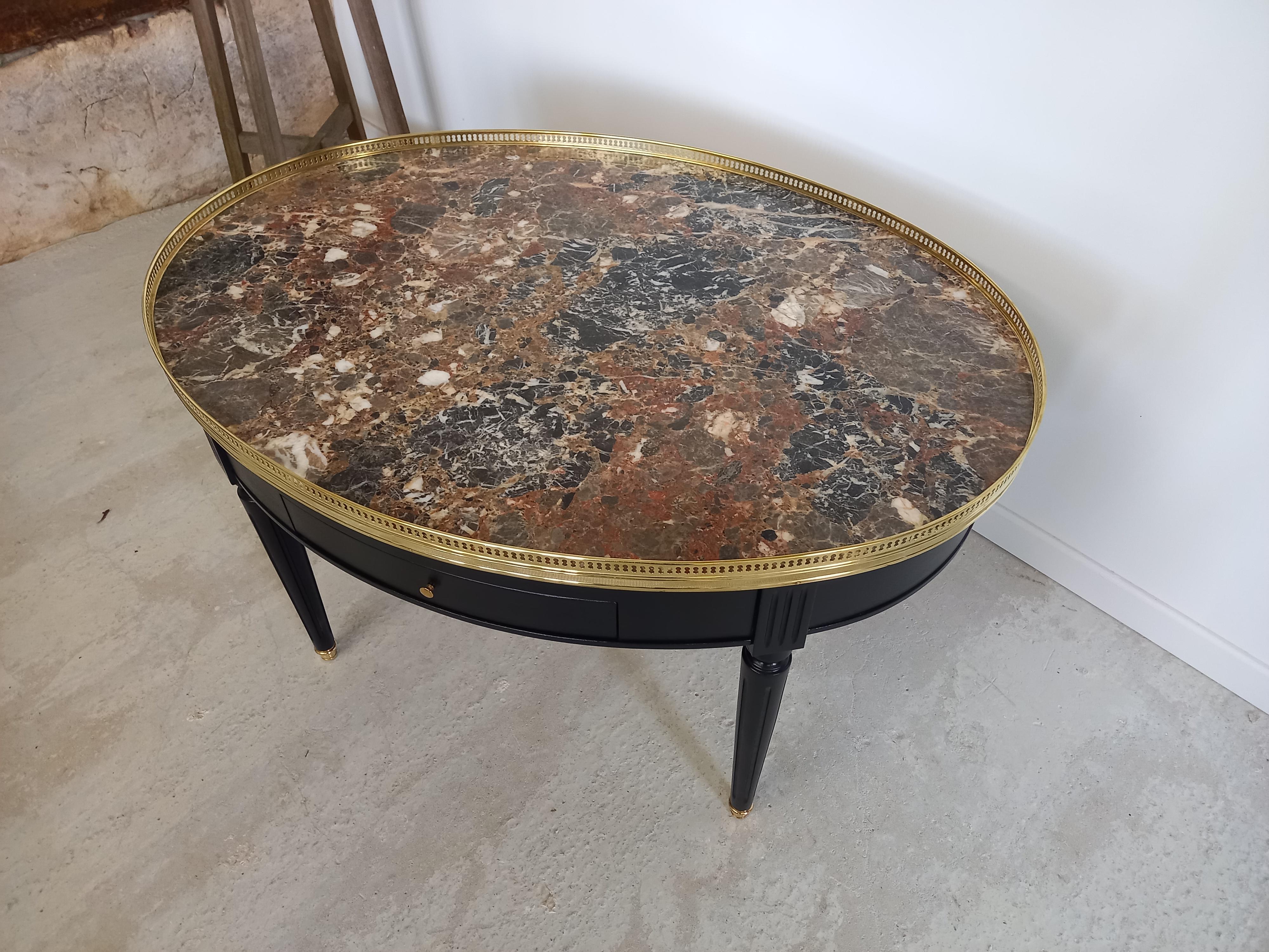 20th Century French Louis XVI Table, Marble, Bronze & Brass Details For Sale