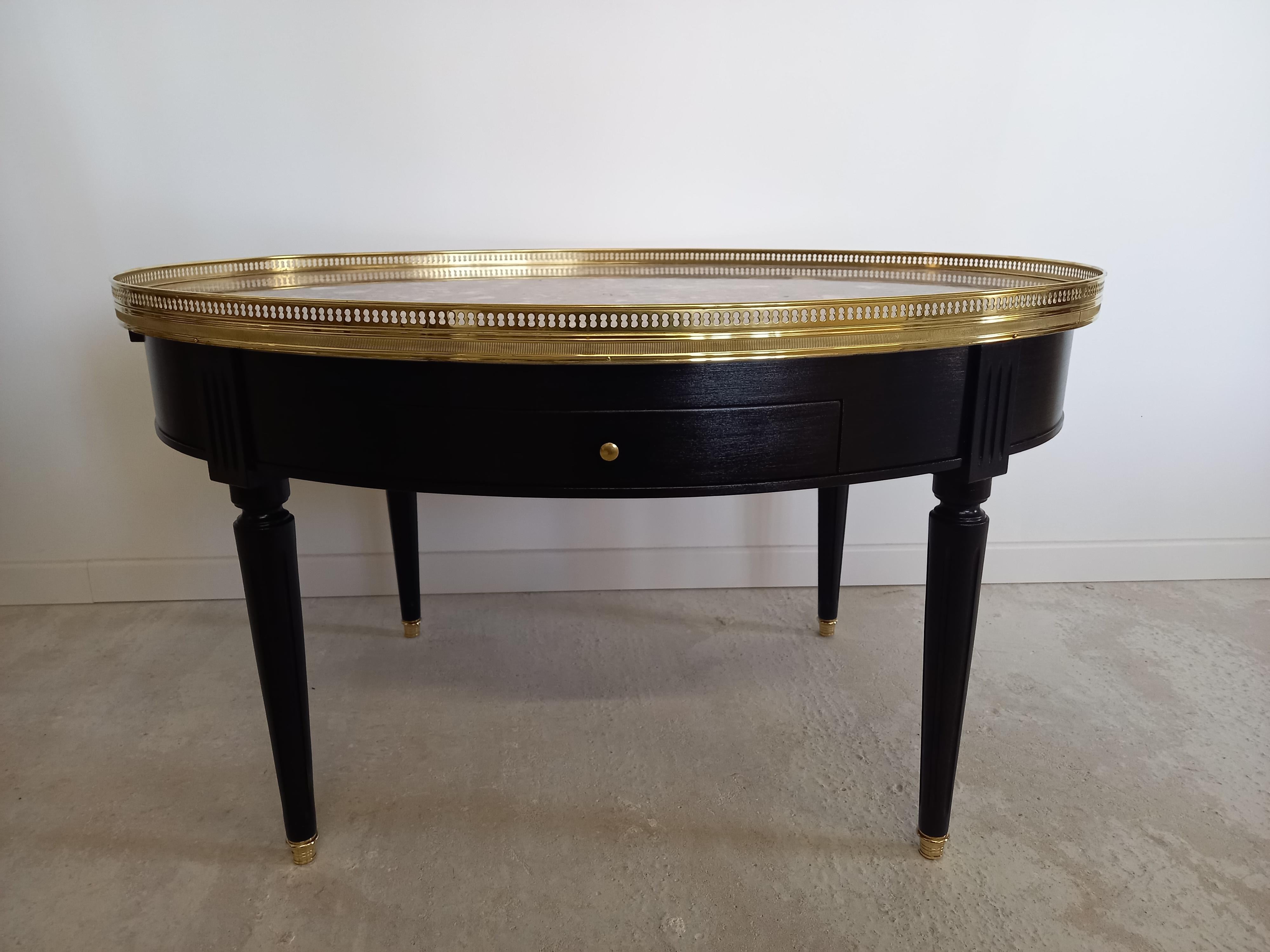 French Louis XVI Table, Marble, Bronze & Brass Details For Sale 1