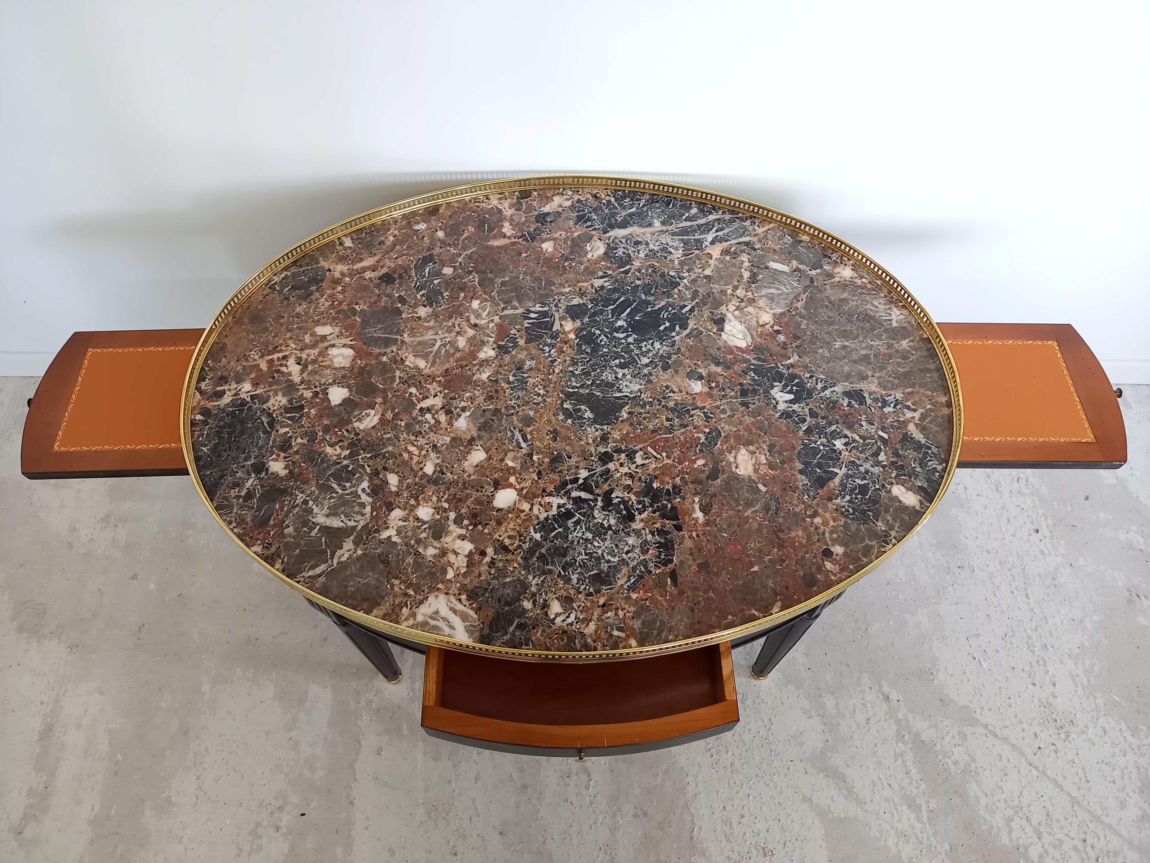 French Louis XVI Table, Marble, Bronze & Brass Details For Sale 3