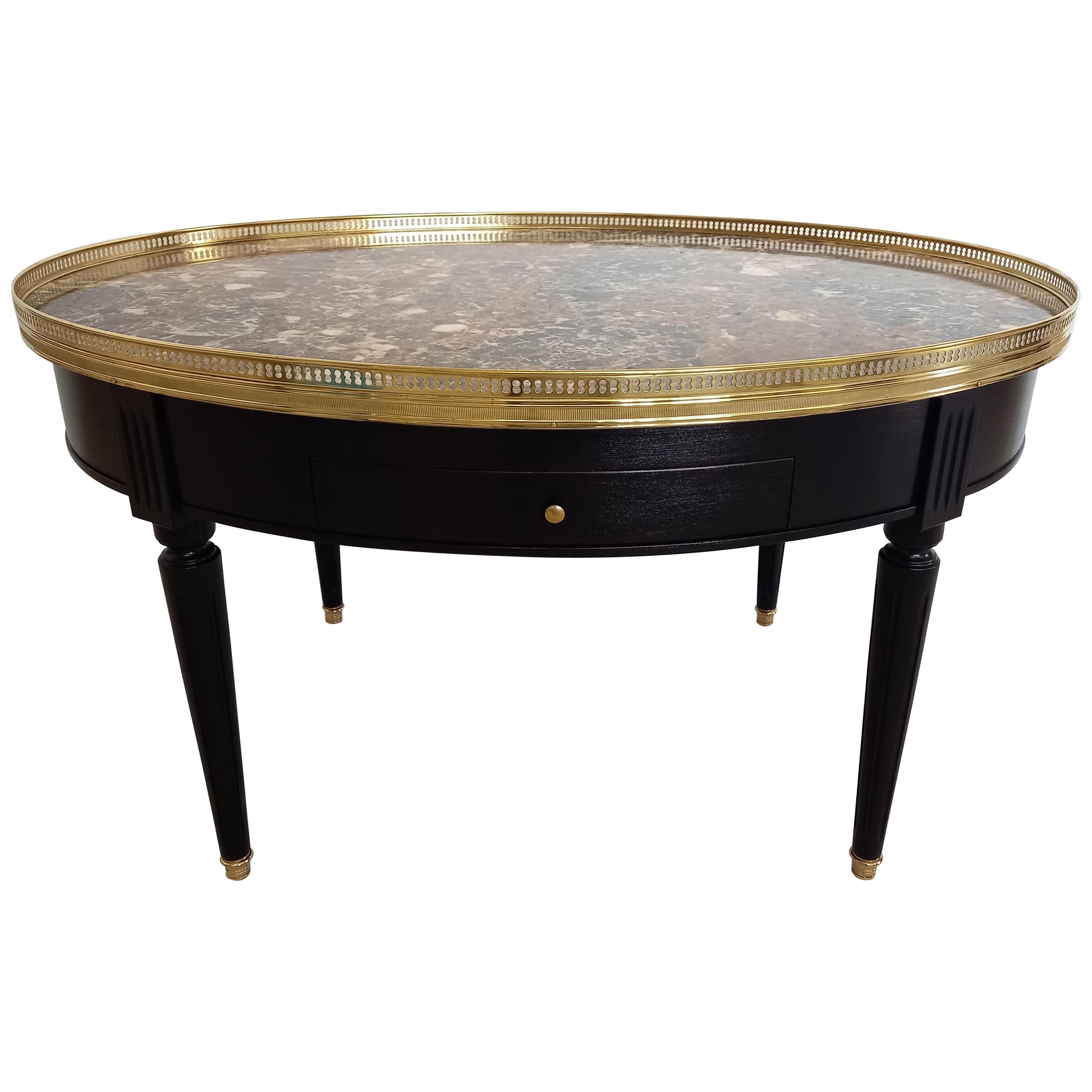 French Louis XVI Table, Marble, Bronze & Brass Details