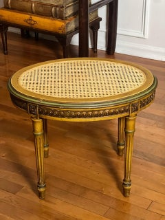 French Louis XVI Style Tabouret Stool with Cane Top and Green Painted Accents