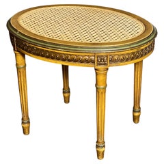 French Louis XVI Style Tabouret Stool with Cane Top and Green Painted Accents