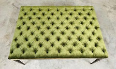 French Louis XVI Style Tapered Bronze With Tufted Green Velvet Bench