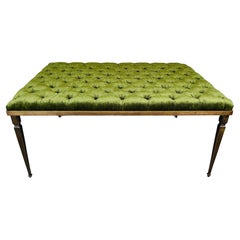 French Louis XVI Style Tapered Bronze With Tufted Green Velvet Bench