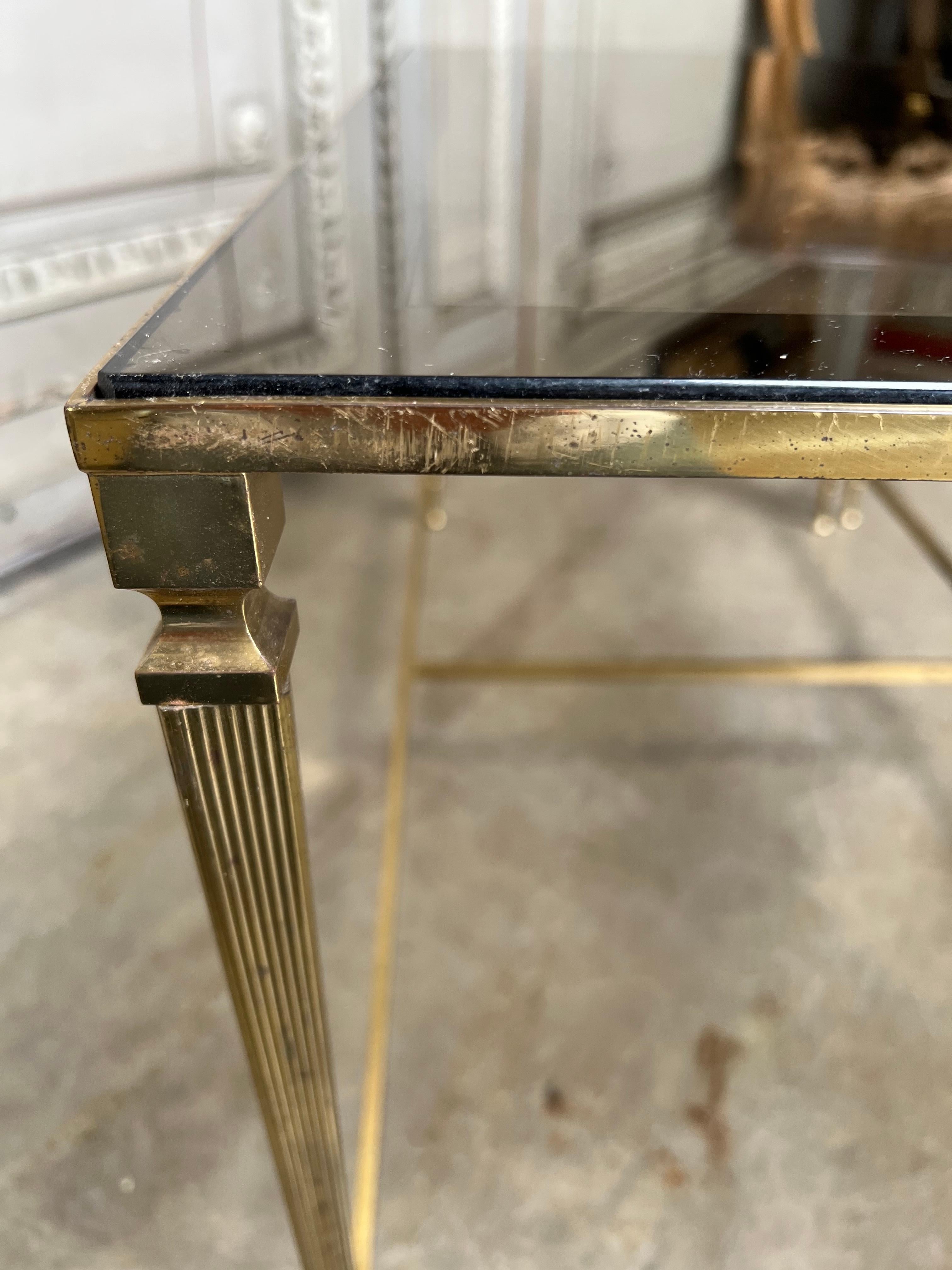 French Louis XVI Style Three Piece Brass and Glass Coffee Table For Sale 6