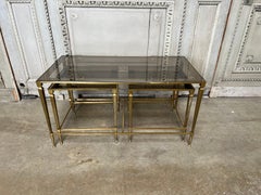 French Louis XVI Style Three Piece Brass and Glass Coffee Table