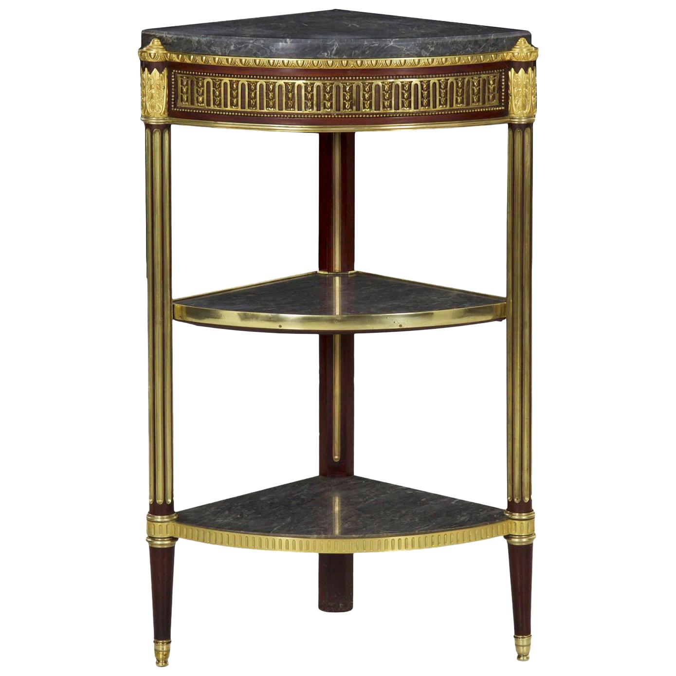 French Louis XVI Style Three-Tier Antique Side Table Corner Stand