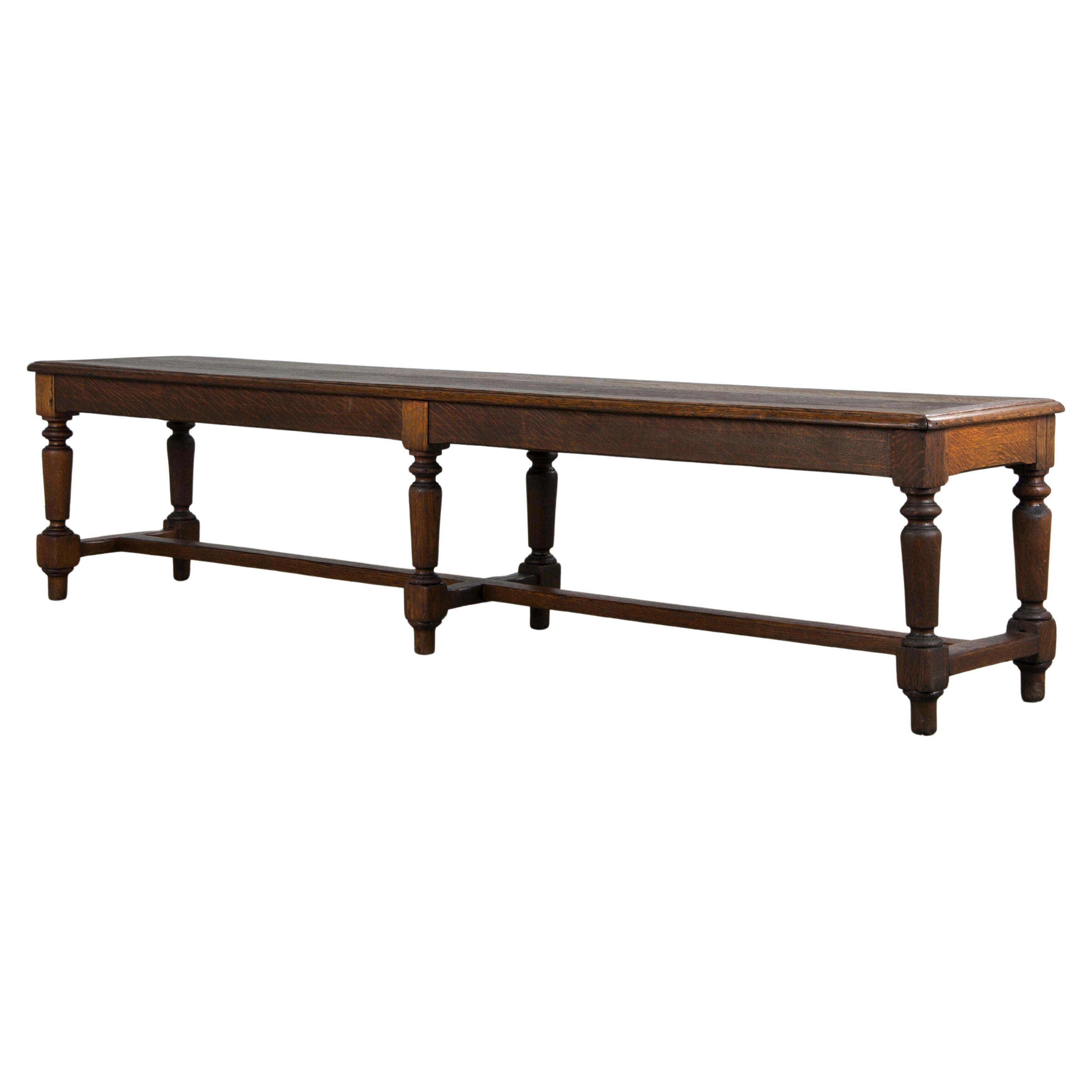 Banc de salle à manger à tréteaux en chêne tigré de style Louis XVI