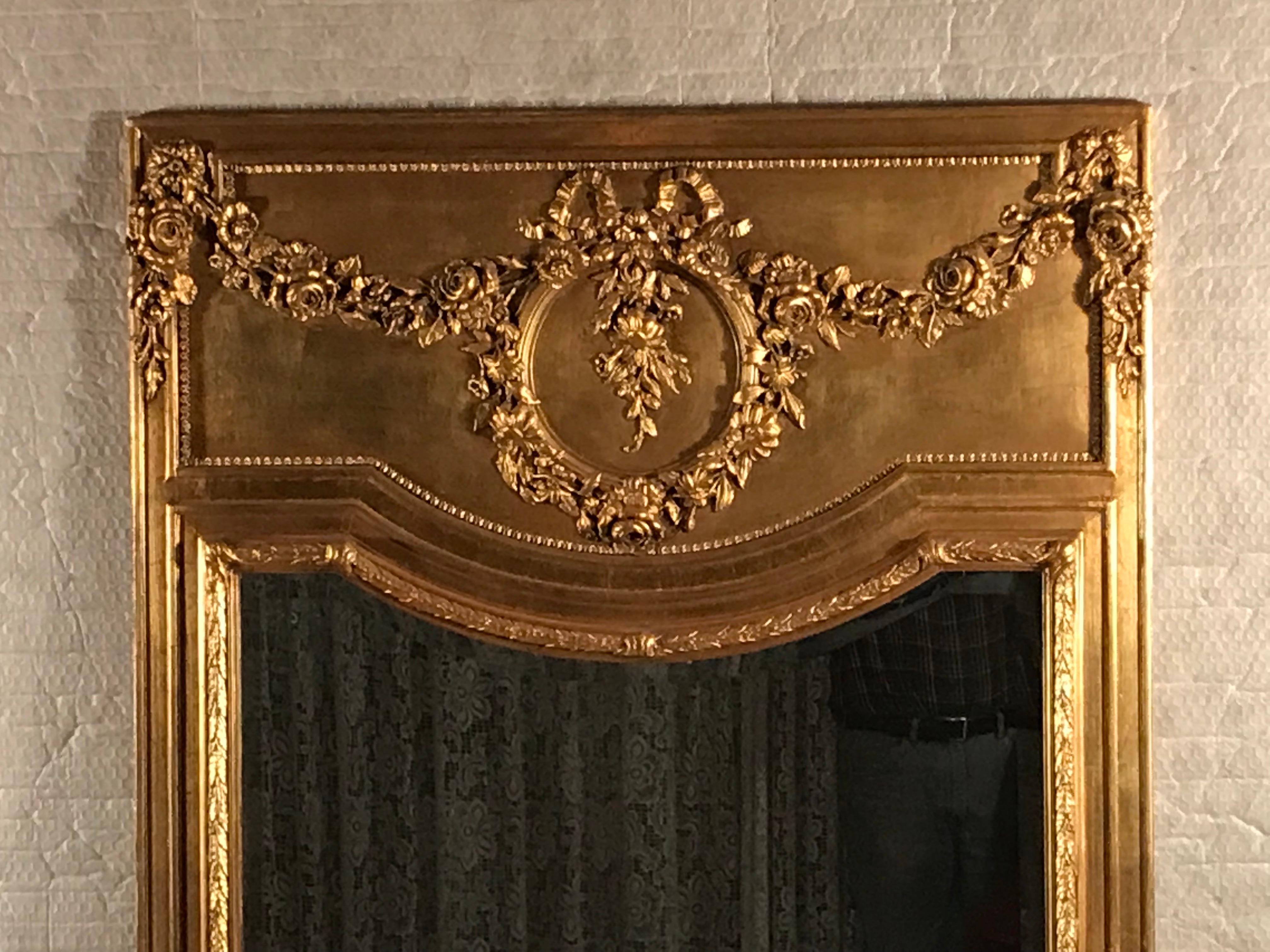 Giltwood French Louis XVI Style Trumeau Mirror, 19th Century For Sale