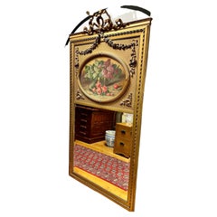 French Louis XVI Style Trumeau Mirror Late 19th C. with Original Painting