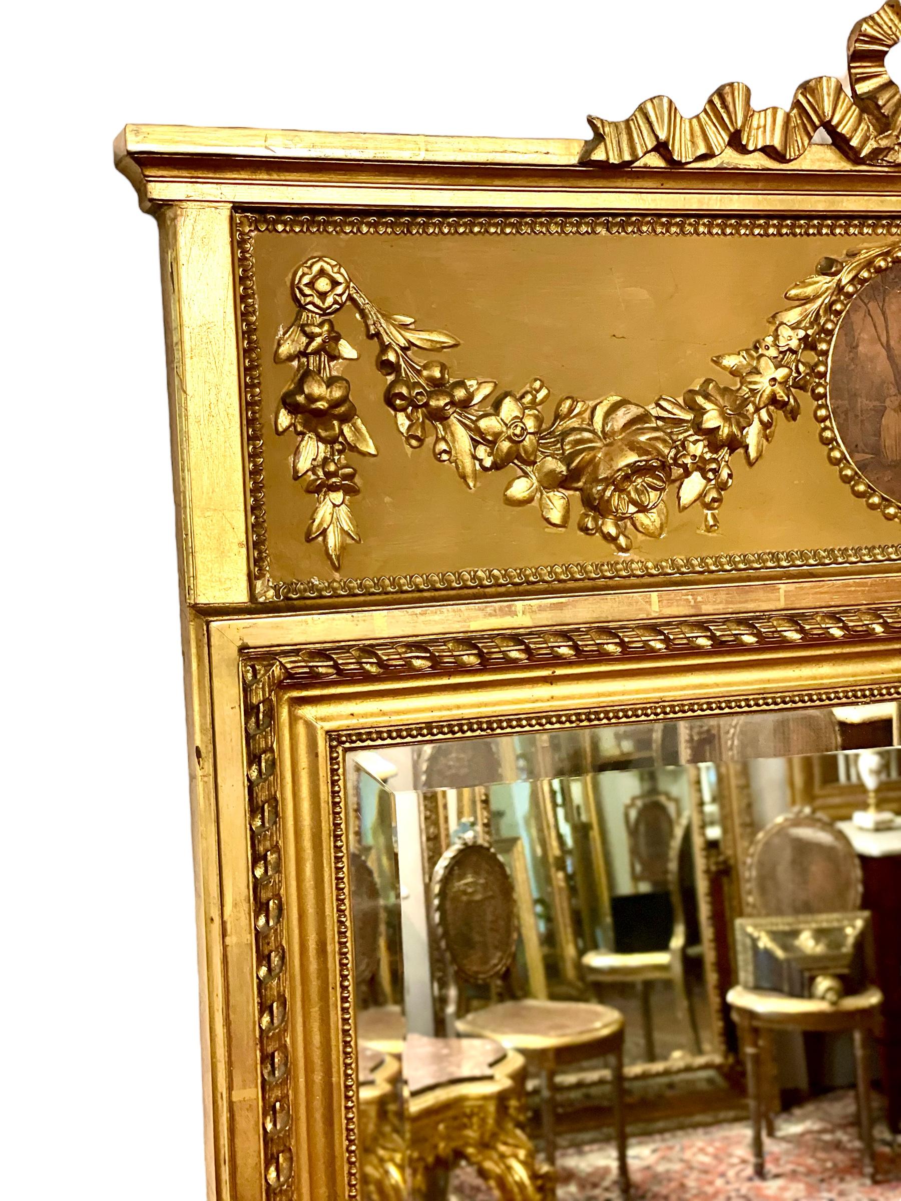 French Louis XVI Trumeau Mirror, Napoleon III Period In Good Condition For Sale In LA CIOTAT, FR
