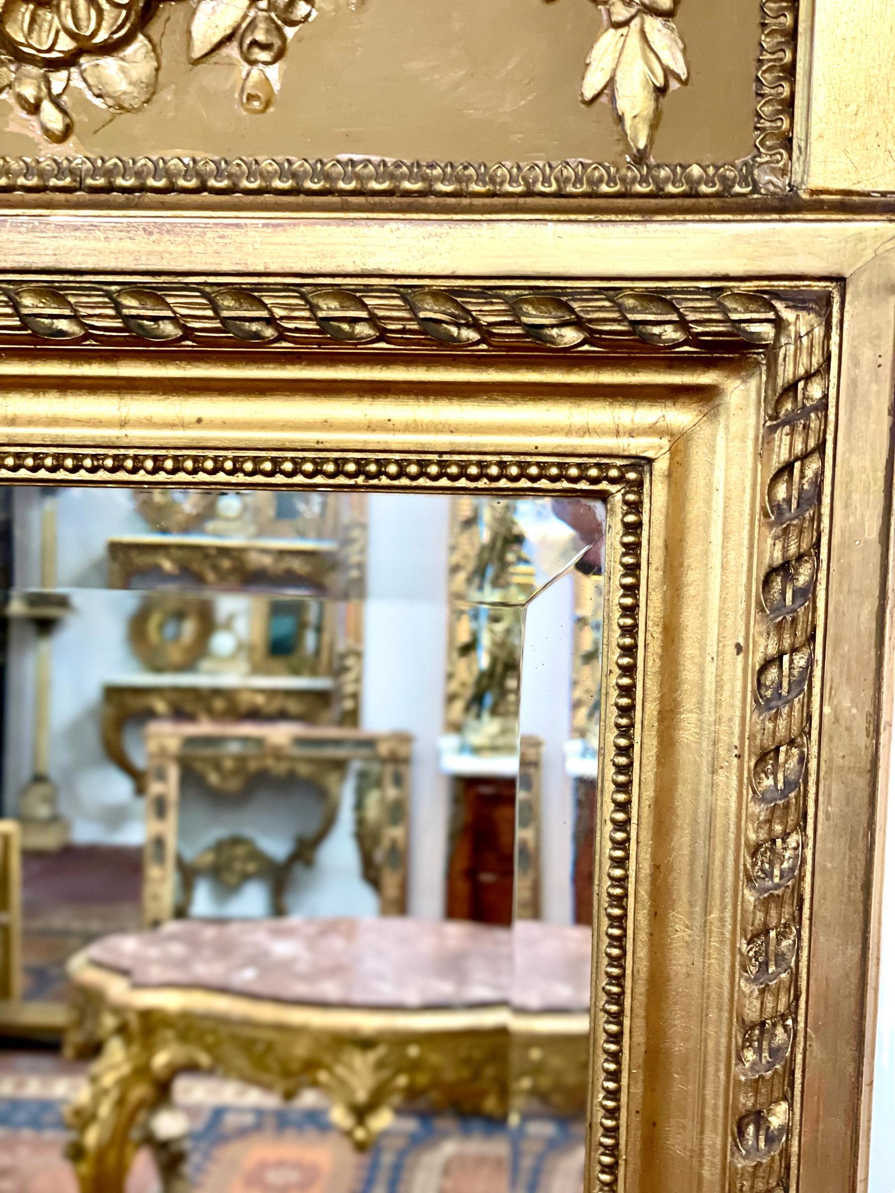 19th Century French Louis XVI Trumeau Mirror, Napoleon III Period For Sale