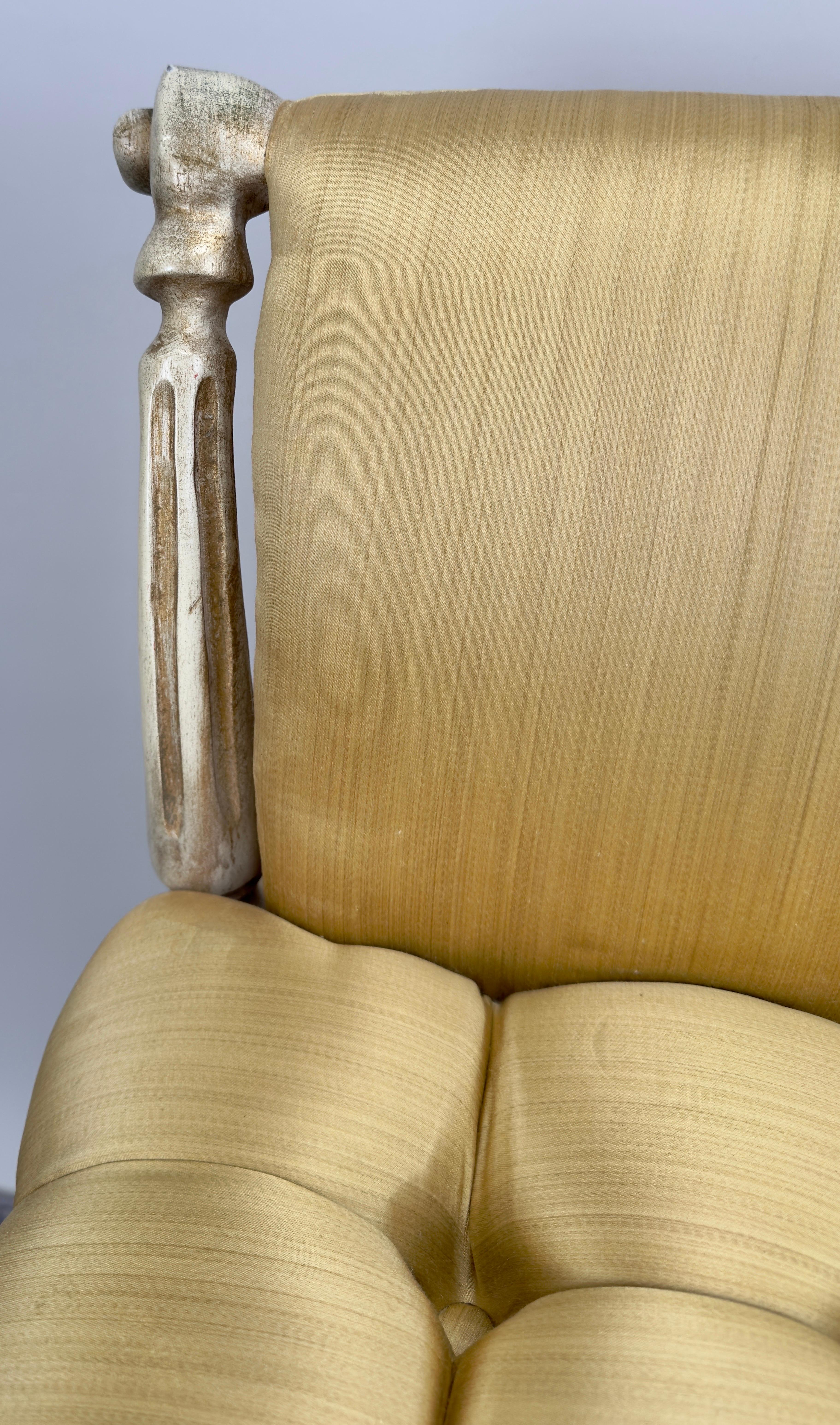 French Louis XVI Style Tufted Gold Upholstery Window Seat Bench 5
