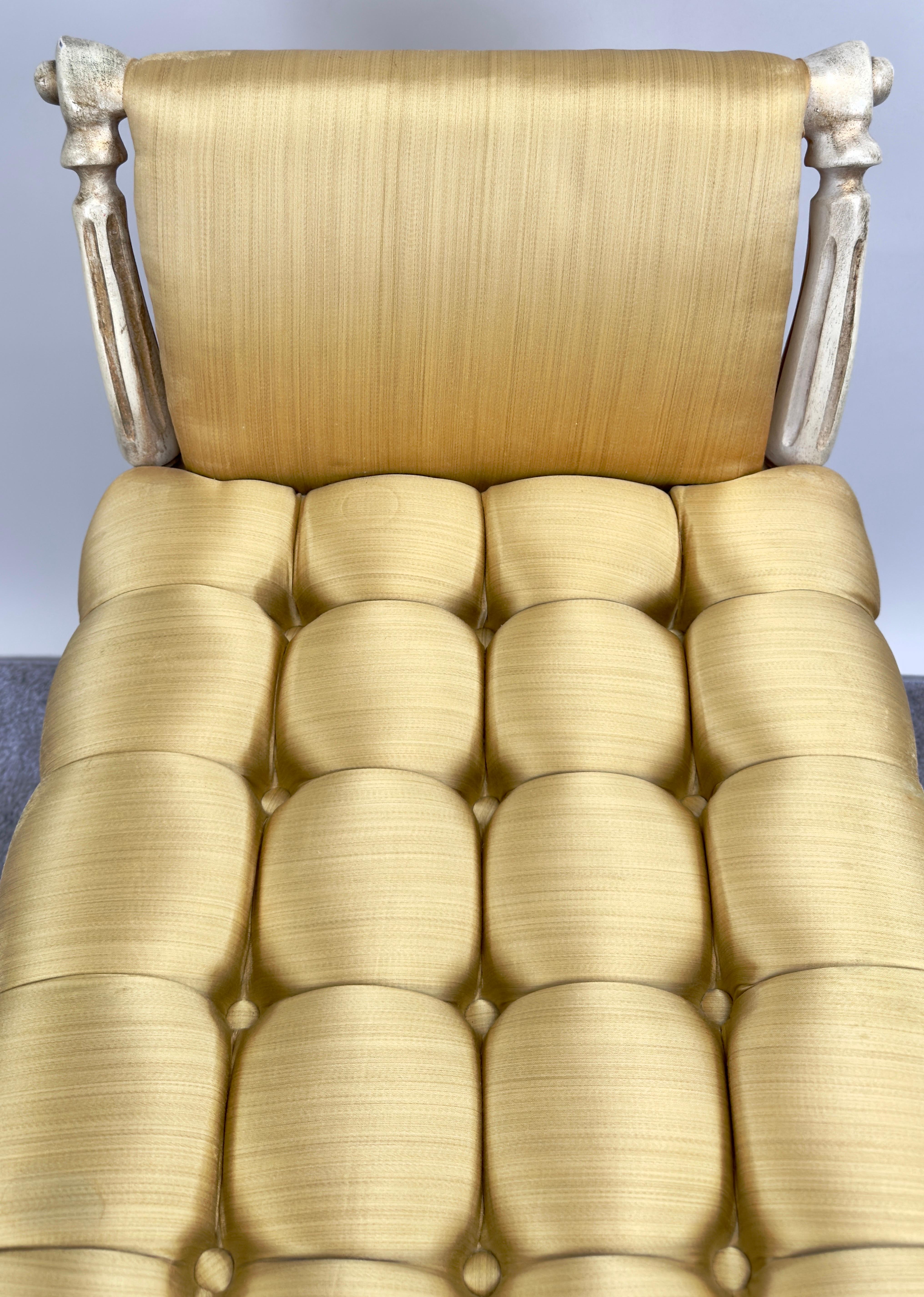 French Louis XVI Style Tufted Gold Upholstery Window Seat Bench 6