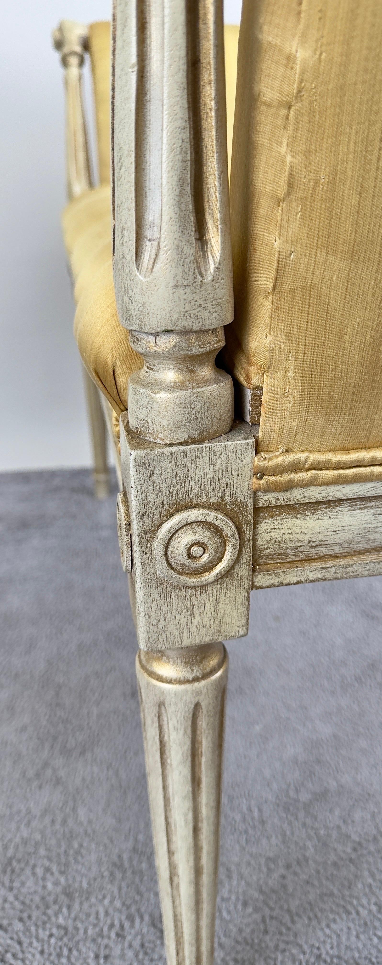 French Louis XVI Style Tufted Gold Upholstery Window Seat Bench 7