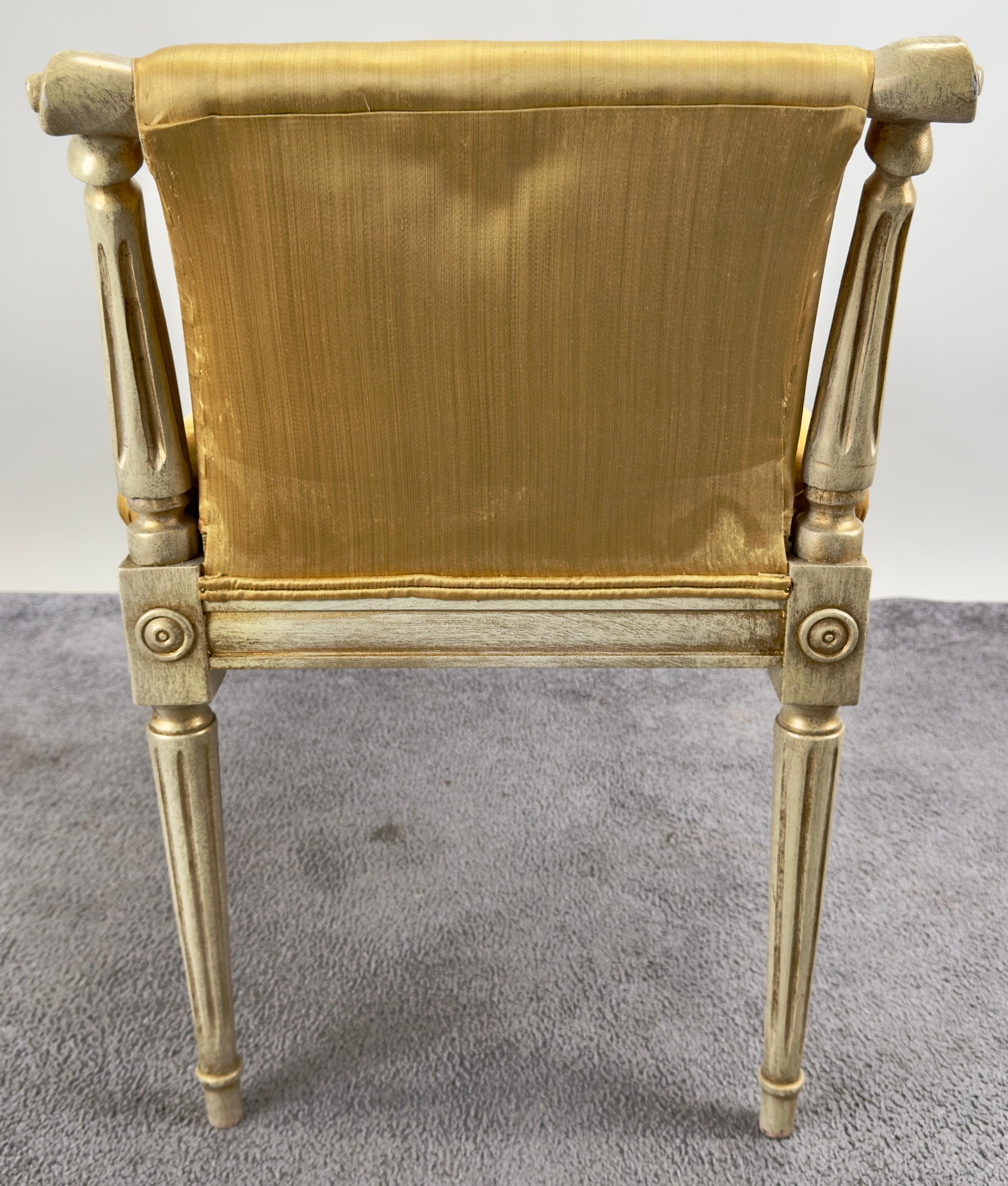French Louis XVI Style Tufted Gold Upholstery Window Seat Bench 1