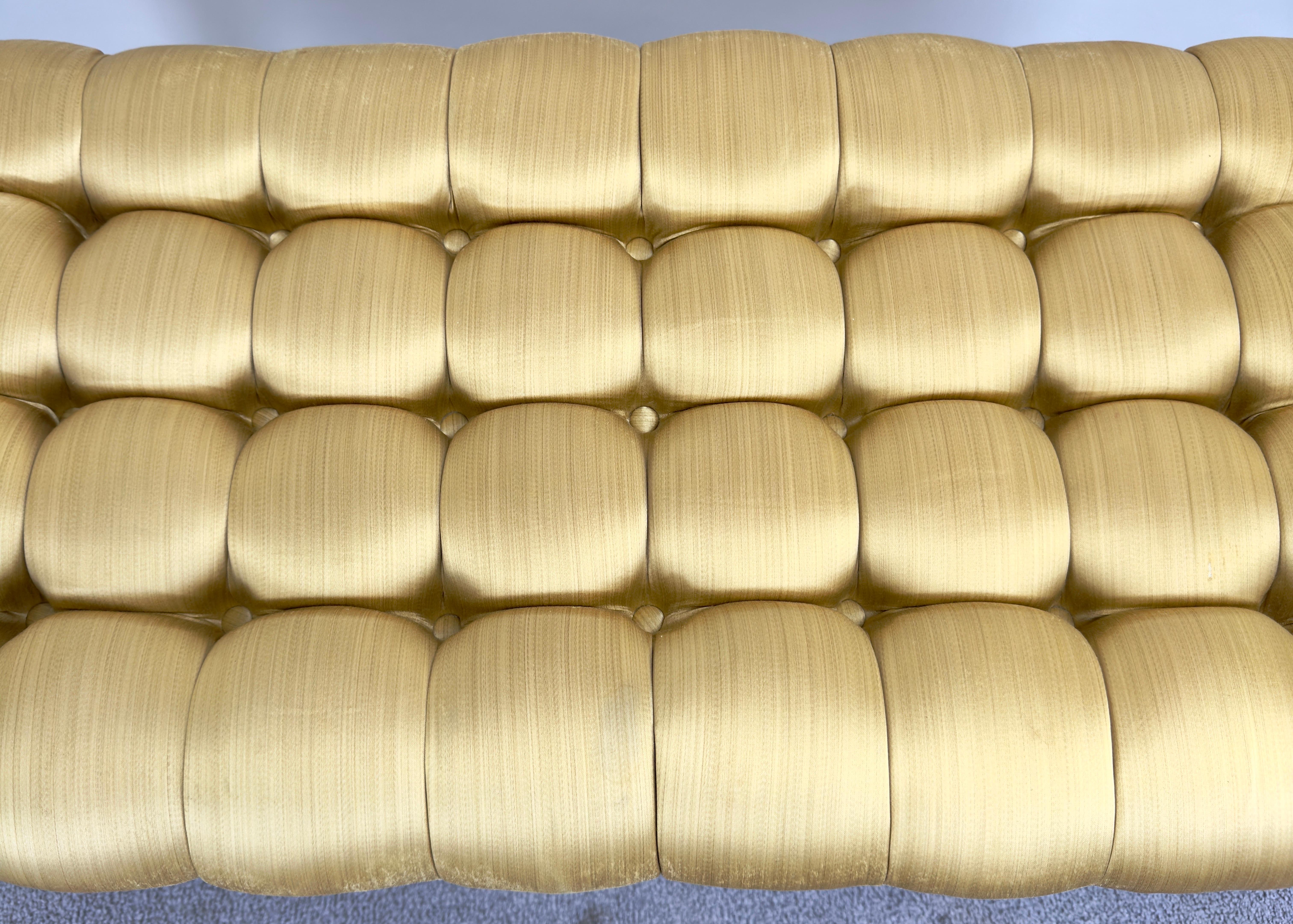 French Louis XVI Style Tufted Gold Upholstery Window Seat Bench 4
