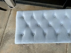 French Louis XVI Style Tufted Upholstered Blue Velvet Bench / Ottoman