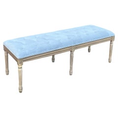 Banco / Otomana Francés Estilo Luis XVI Acolchado Tapizado Terciopelo Azul