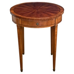 French Louis XVI Style Tulipwood Marquetry Veneered Circular Side Table