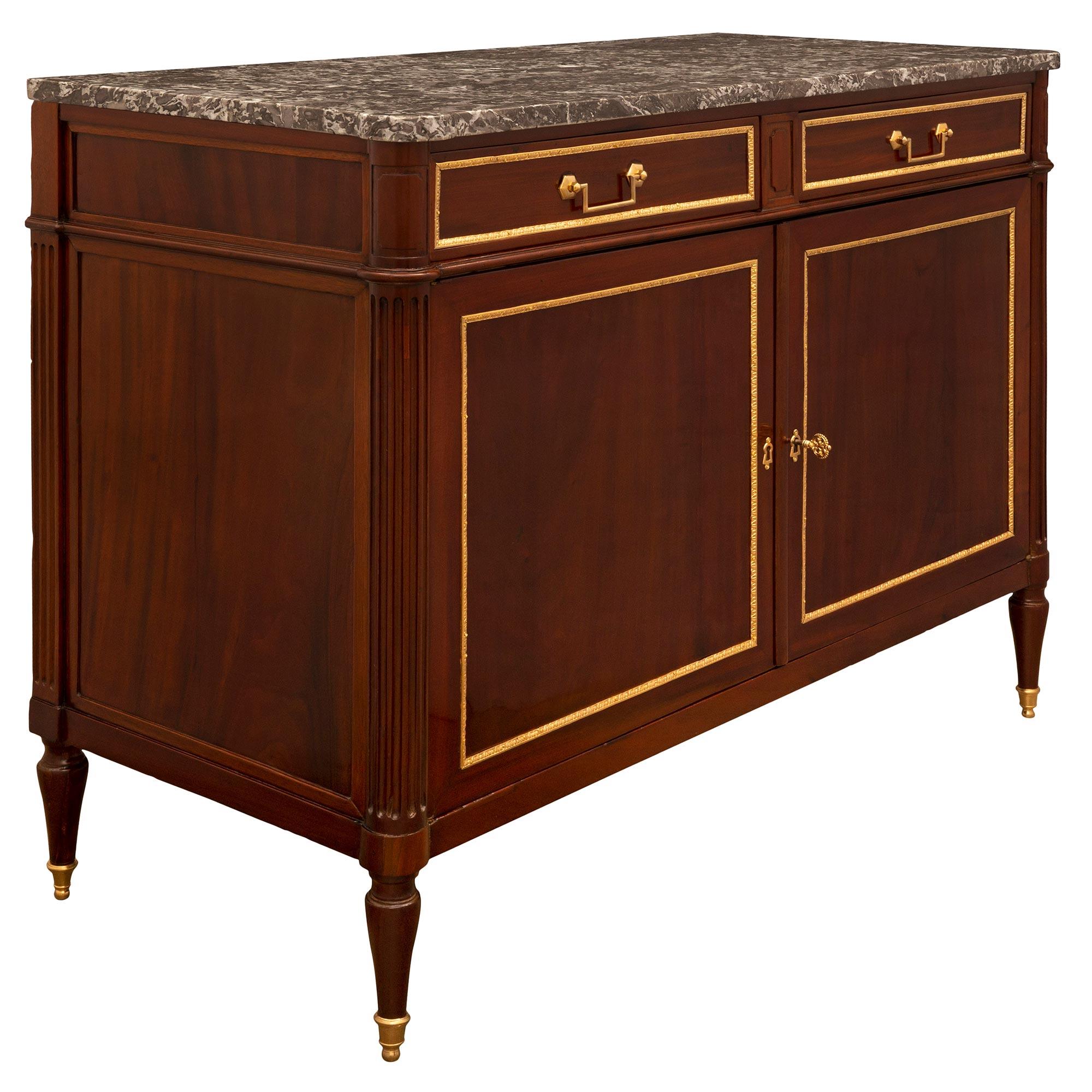 French Louis XVI Style Two-Door and Two-Drawer Mahogany Buffet In Good Condition For Sale In West Palm Beach, FL