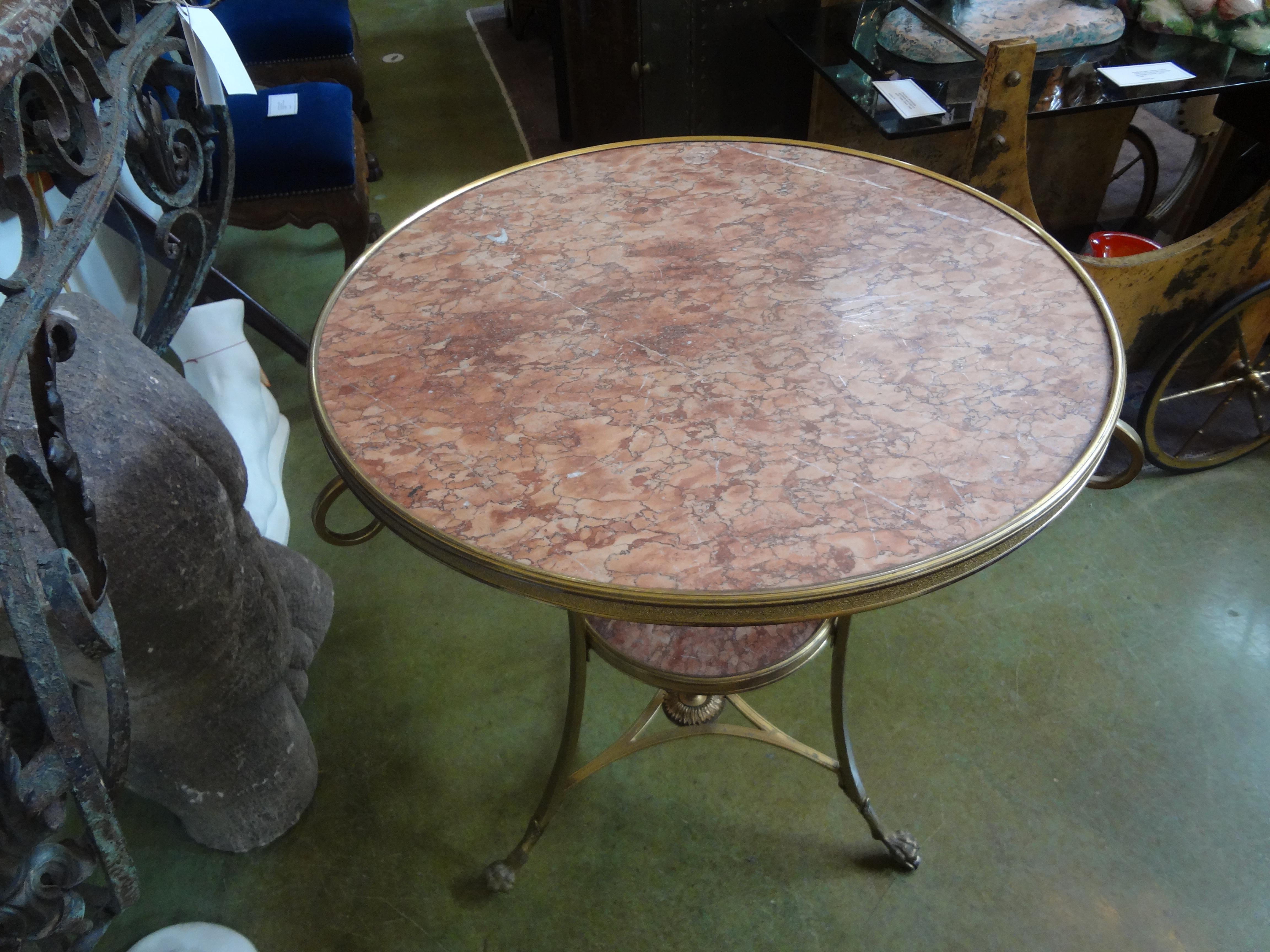 French Louis XVI Style Bronze Dore and Marble Table For Sale 8
