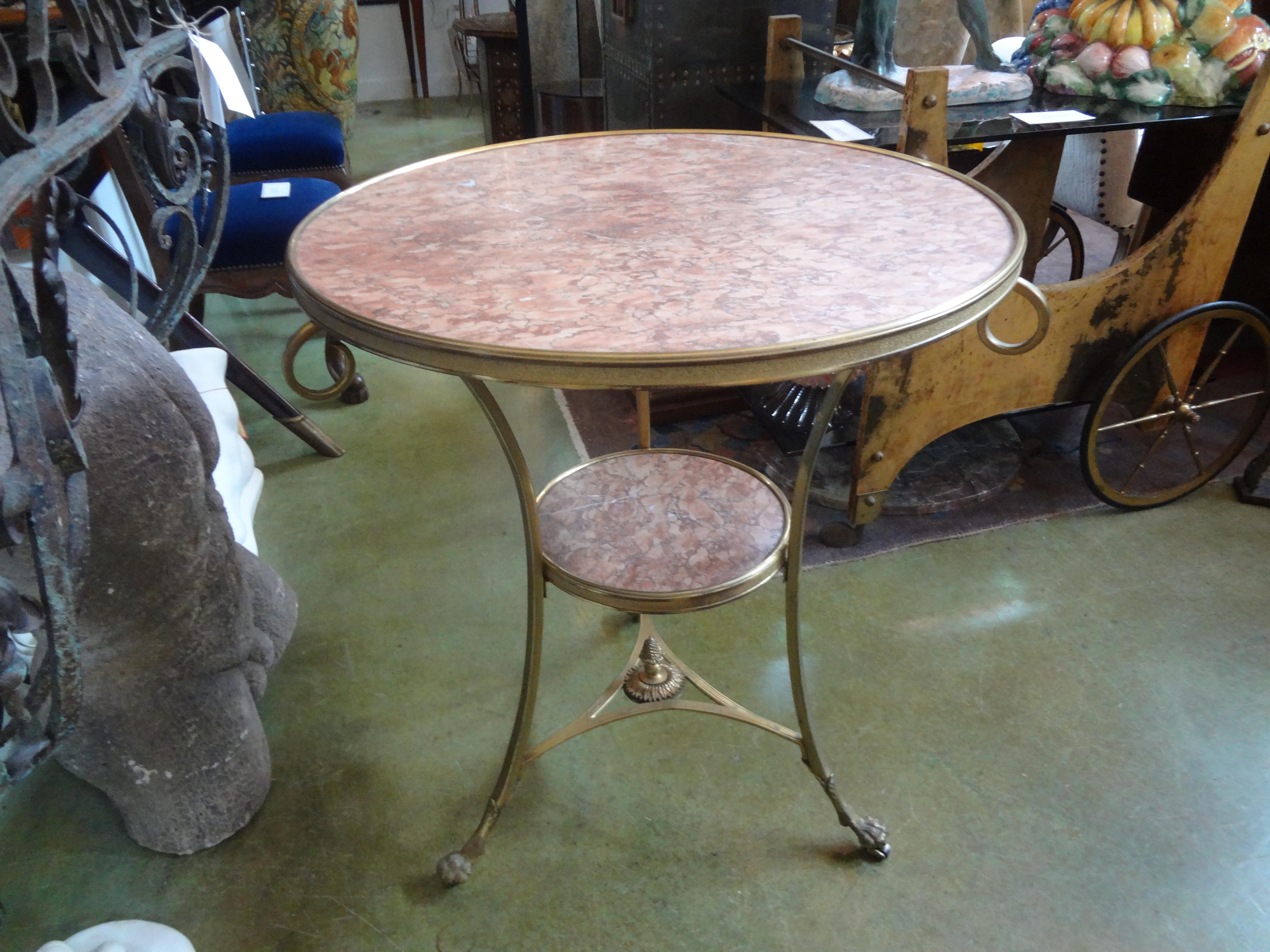 French Louis XVI Style Bronze Dore and Marble Table In Good Condition For Sale In Houston, TX